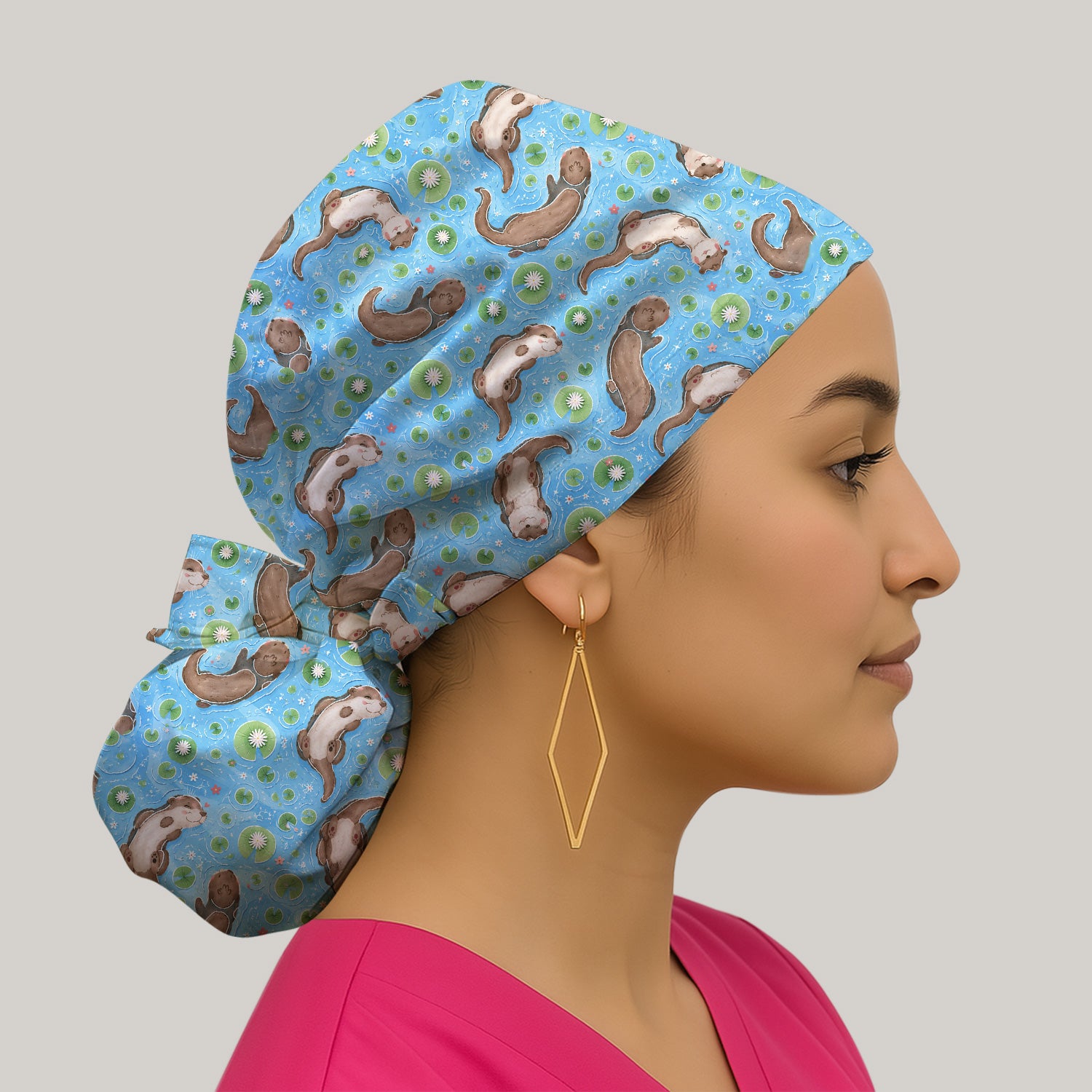 Cute Otter Lily Pond Nurse Print Scrub Cap, Surgical Caps for Doctors