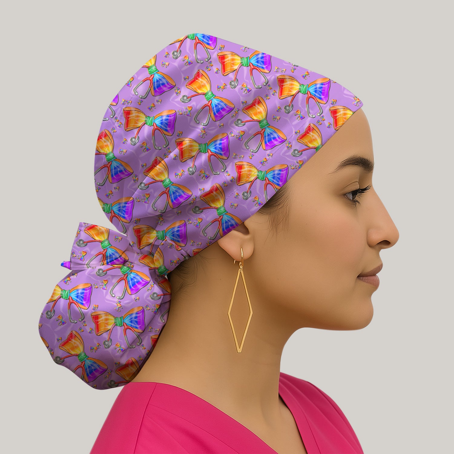 Colorful Rainbow Bow Stethoscope Pattern Scrub Cap, Surgical Caps for Doctors