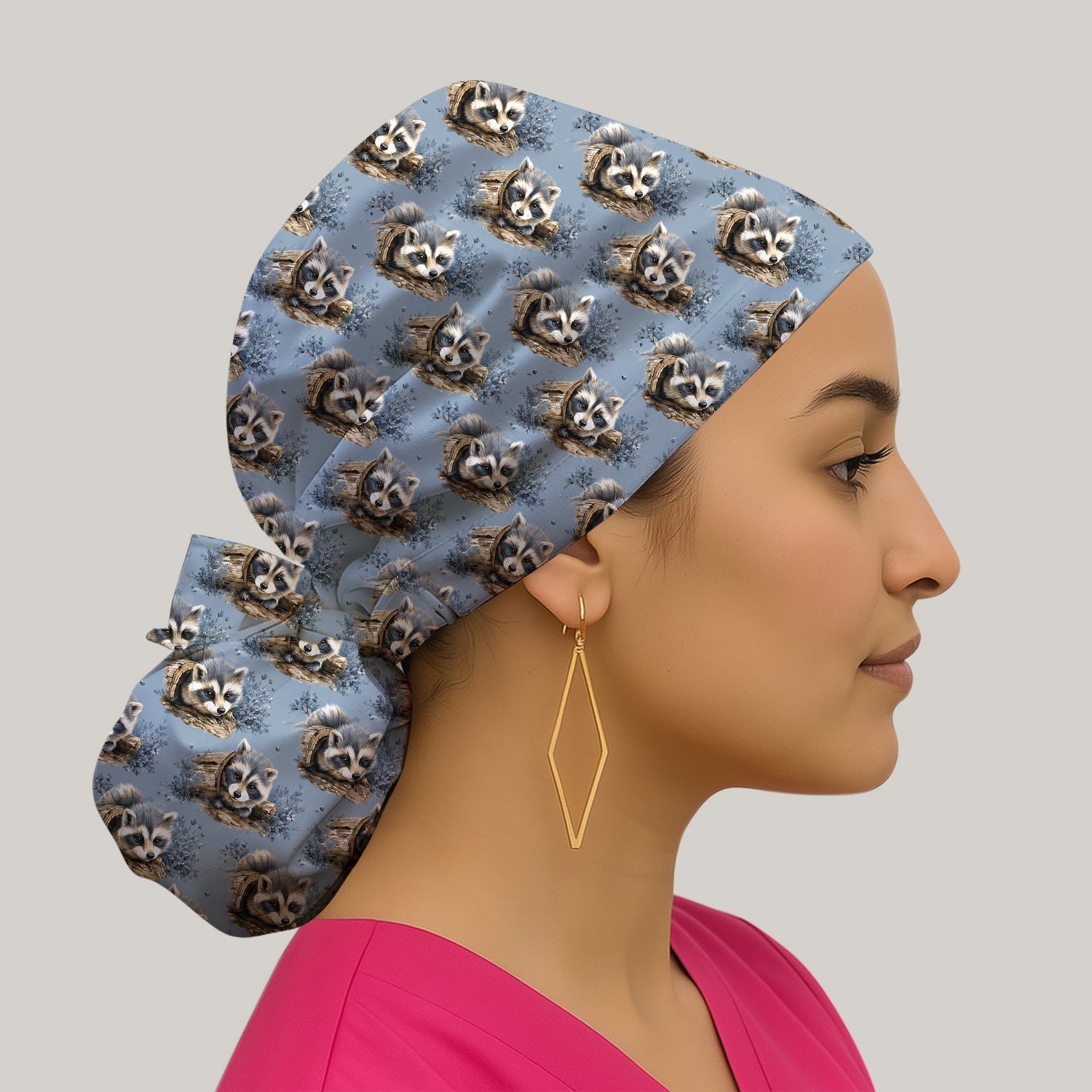 Cute Raccoon In Log Pattern Scrub Cap, Surgical Caps for Doctors