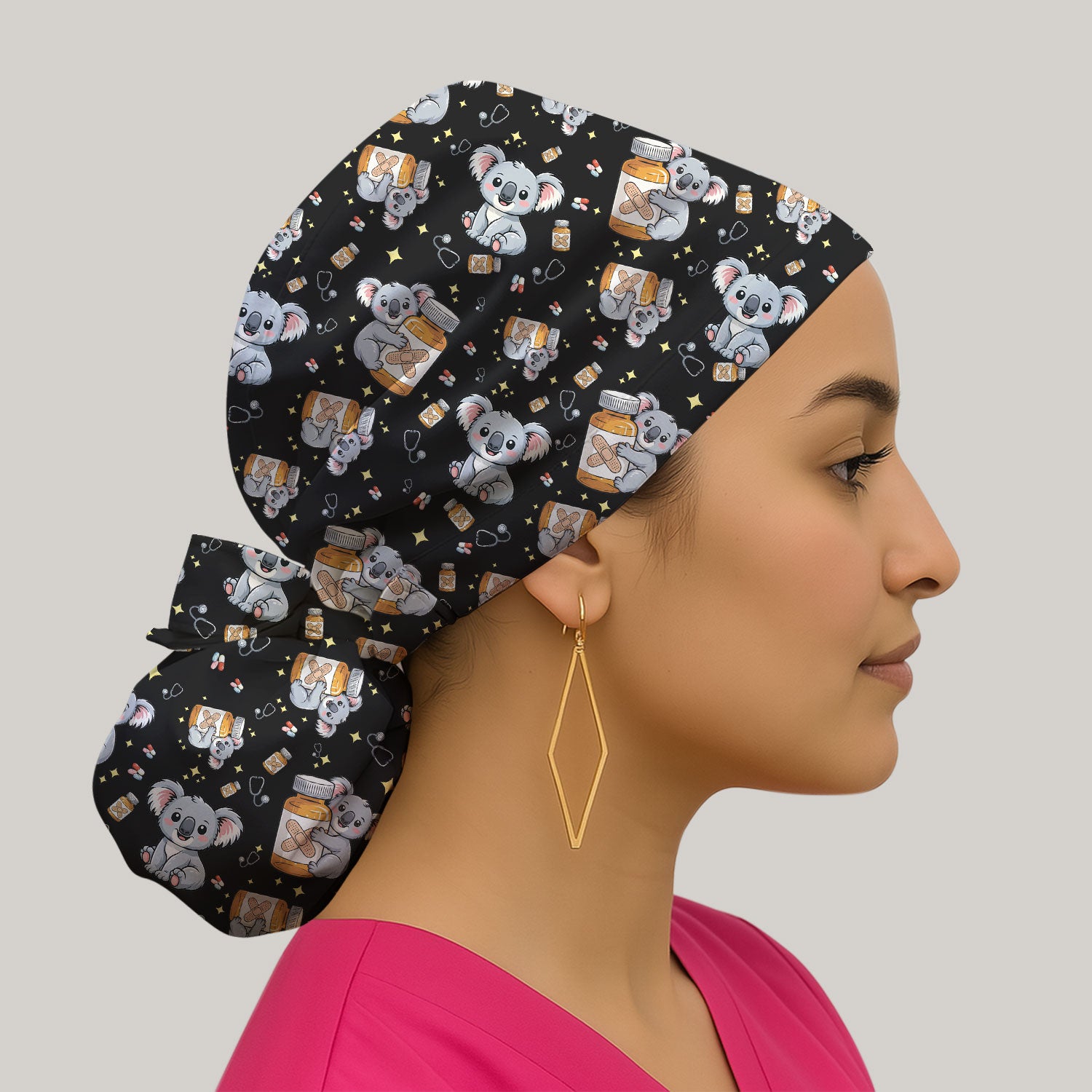 Cute Koala Nurse Bandage Medicine Print Cap, Breathable Fabrics Caps Uniform