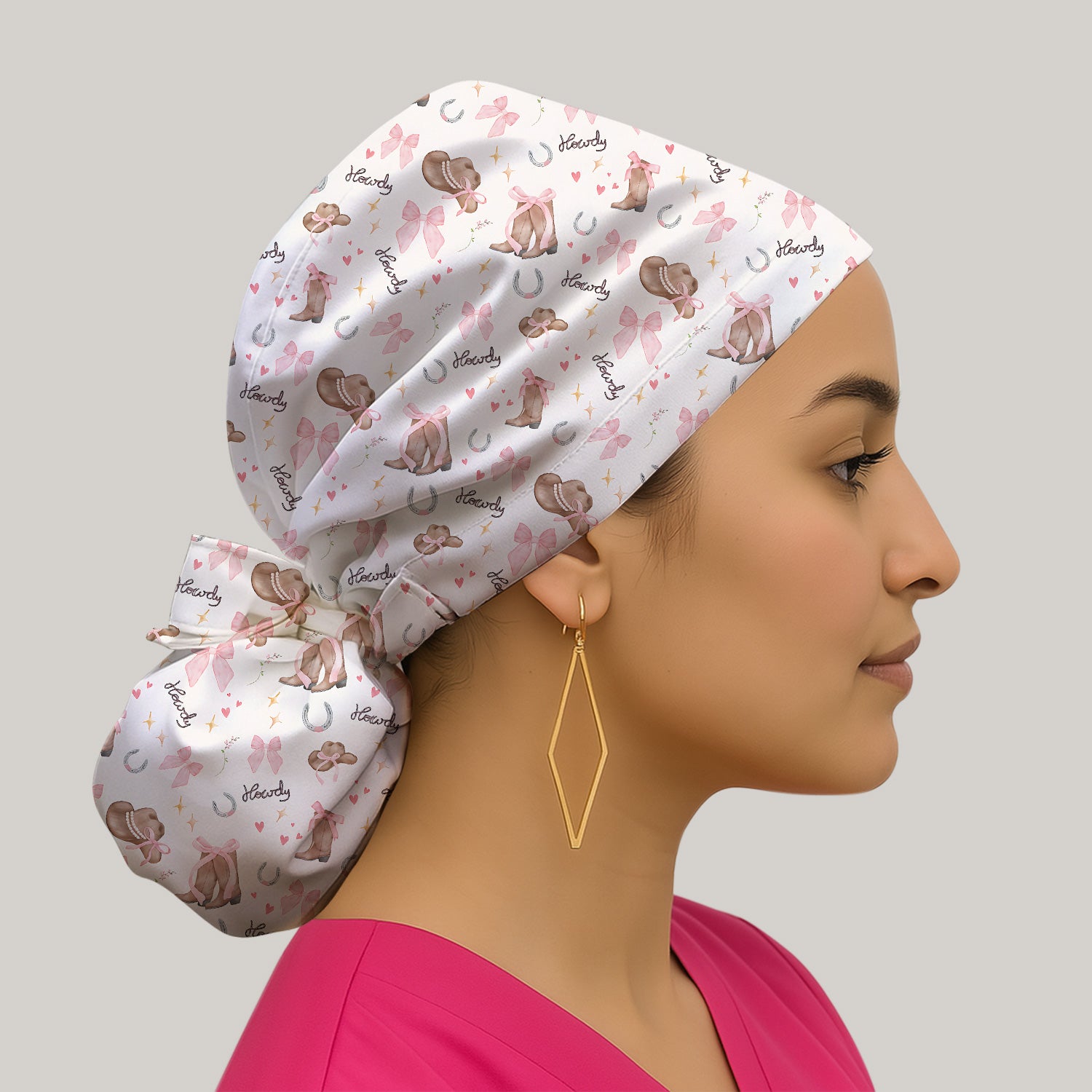 Cute Pink Cowgirl Boots Pattern Scrub Cap, Surgical Caps for Doctors