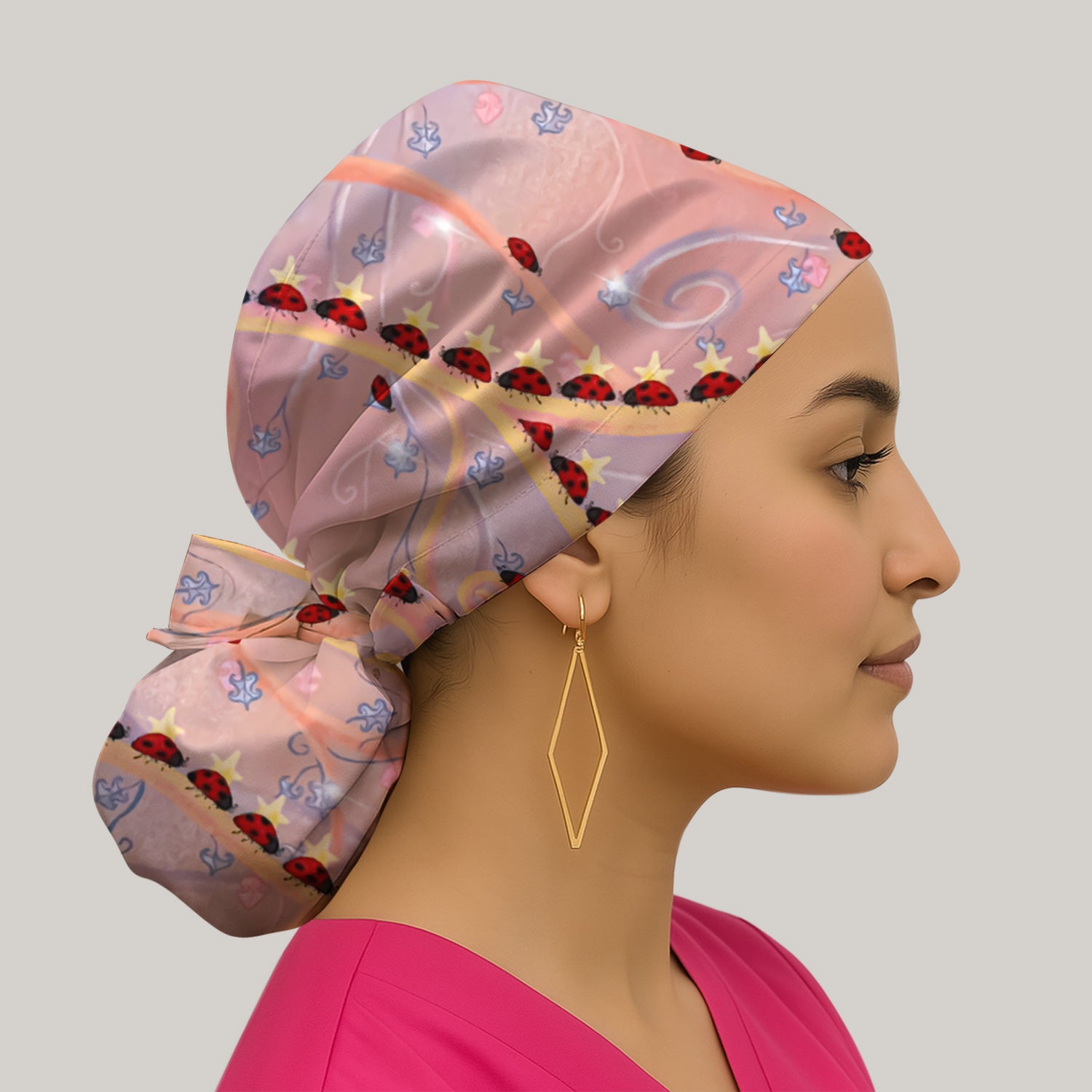 Cute Ladybug Star Vine Swirl Pattern Nurse Scrub Cap, Surgical Caps for Doctors