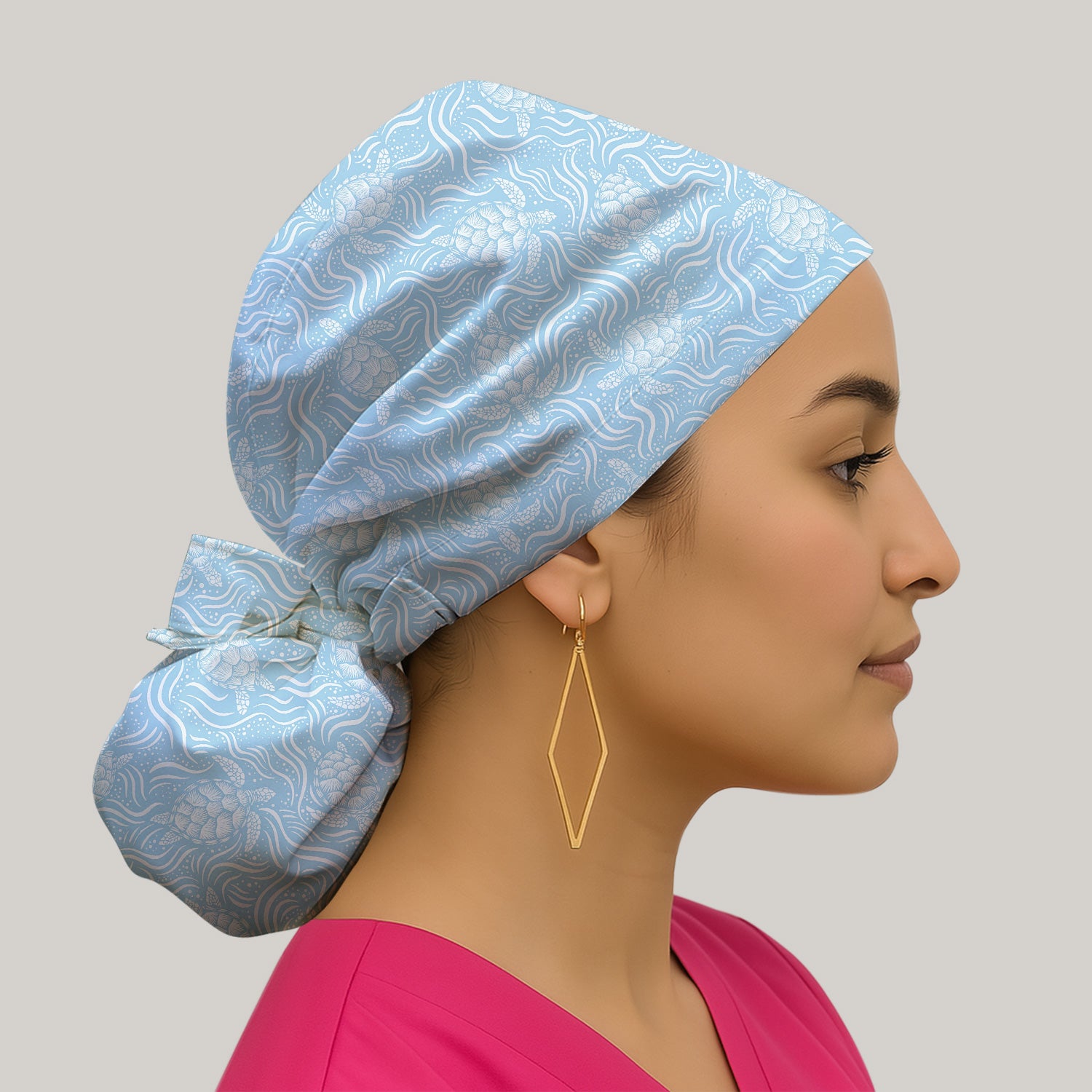 Cute Ocean Sea Turtle Waves Pattern Scrub Cap, Surgical Caps for Doctors