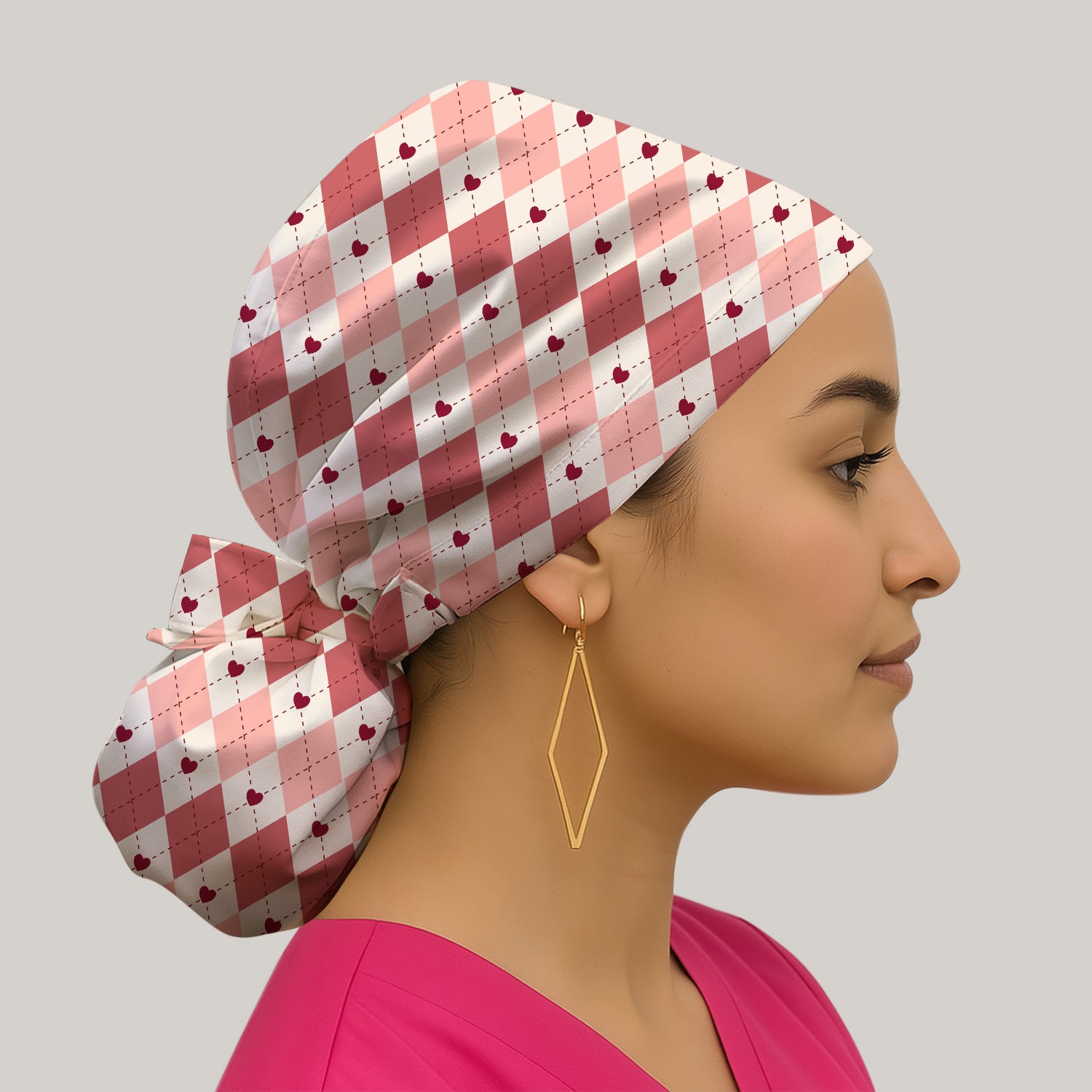 Red Argyle Plaid Pattern Caps, Bouffant Scrub Caps for Women