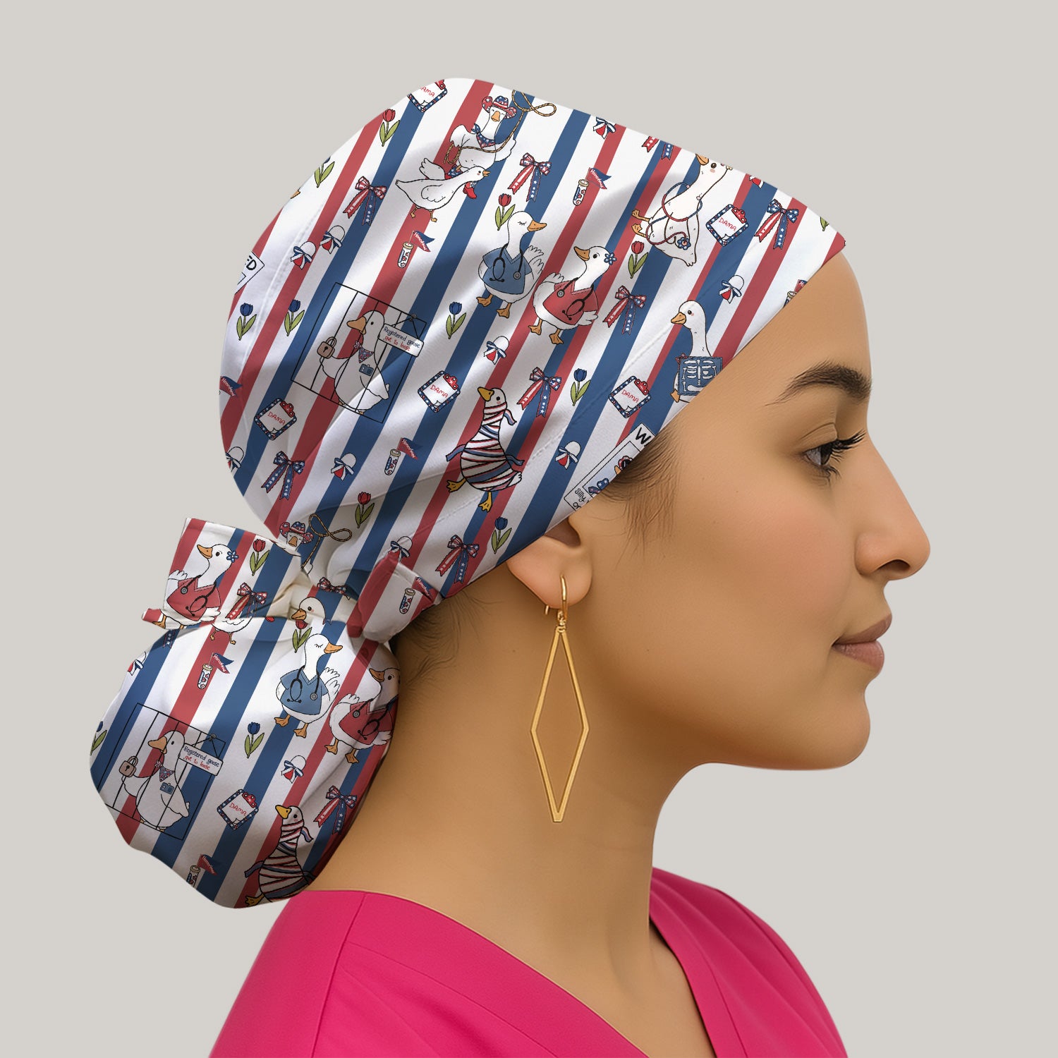 Funny Patriotic Goose Nurse Pattern Scrub Cap, Surgical Caps for Doctors