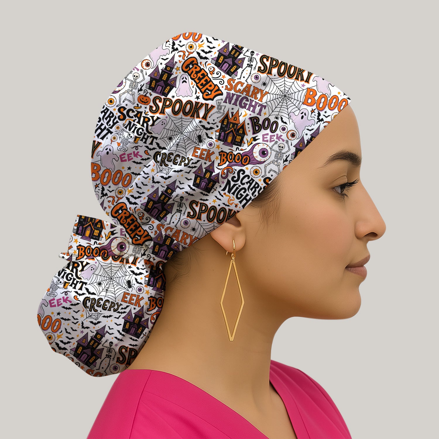 Spooky Halloween Haunted House Typography Scrub Cap, Surgical Caps for Doctors