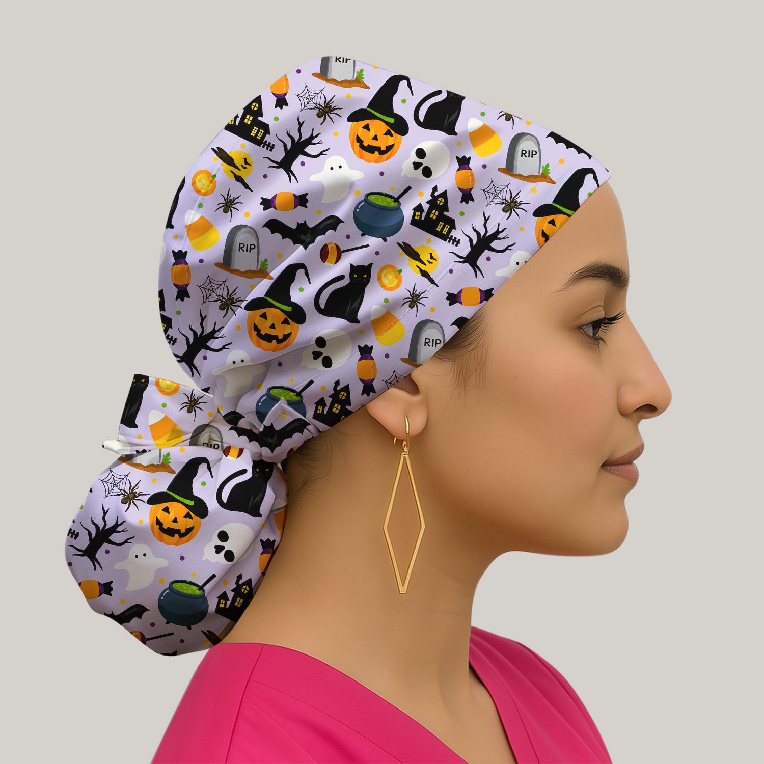 Ghost Pumpkin Witch Pattern Scrub Cap, Surgical Caps for Doctors