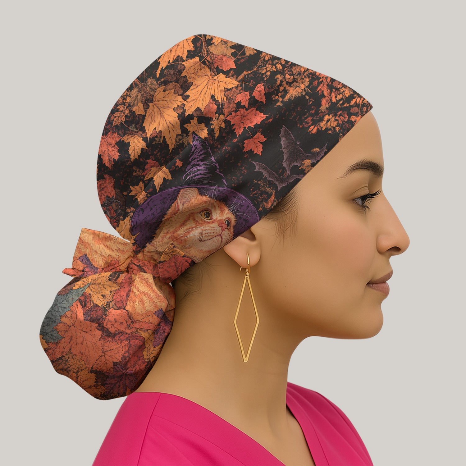 Autumn Cat with Fall Leaves Scrub Cap, Surgical Caps for Doctors