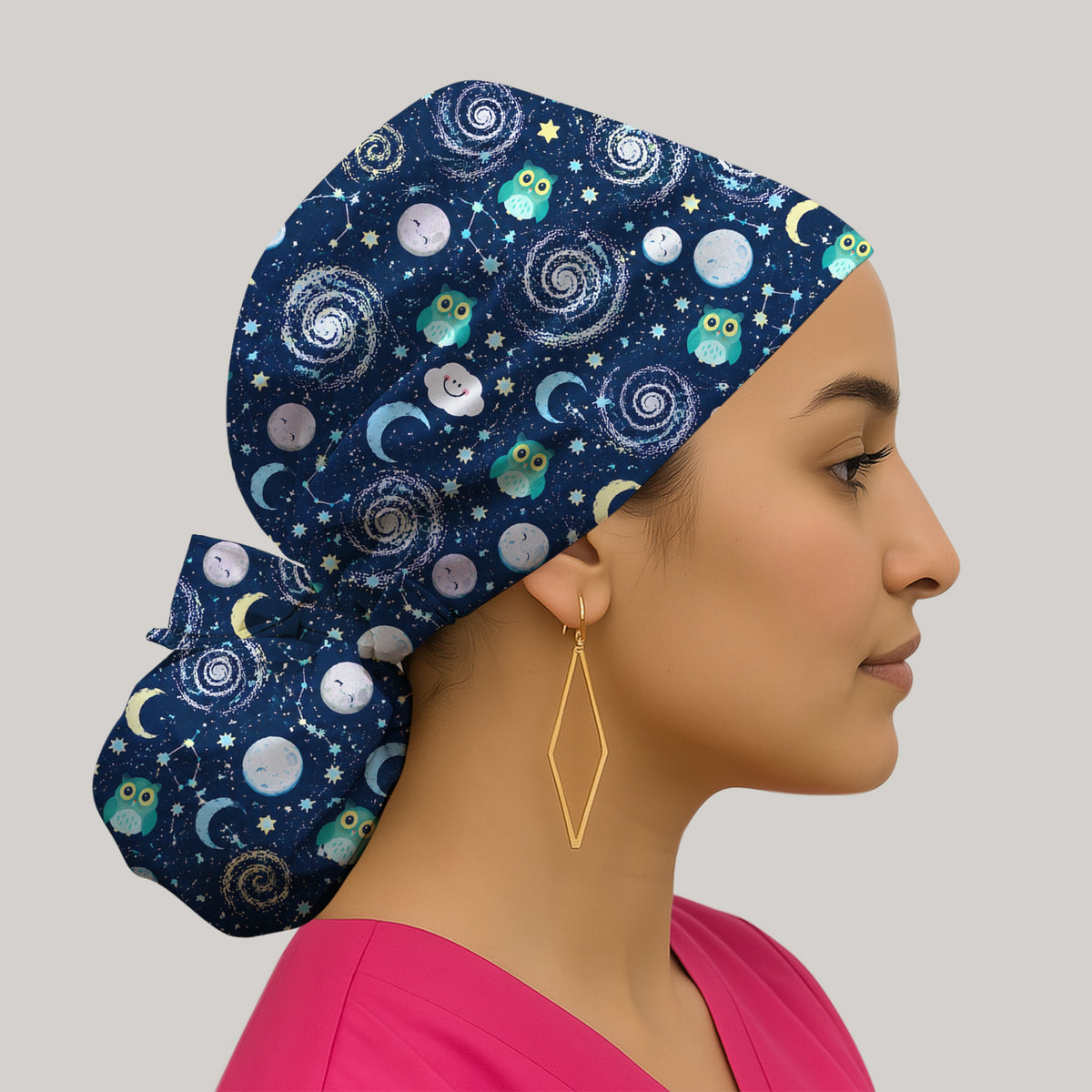 Cute Night Owl Galaxy Pattern Scrub Cap, Surgical Caps for Doctors