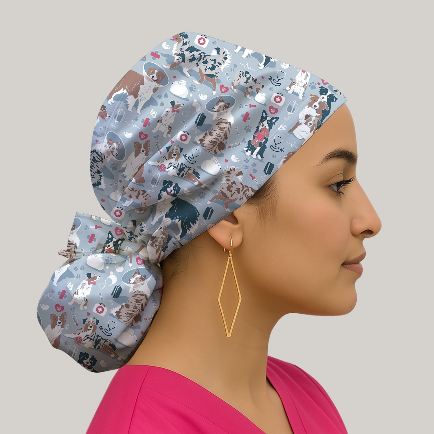 Cute Dog Pattern Veterinary Scrub Cap, Bouffant Scrub Caps for Women