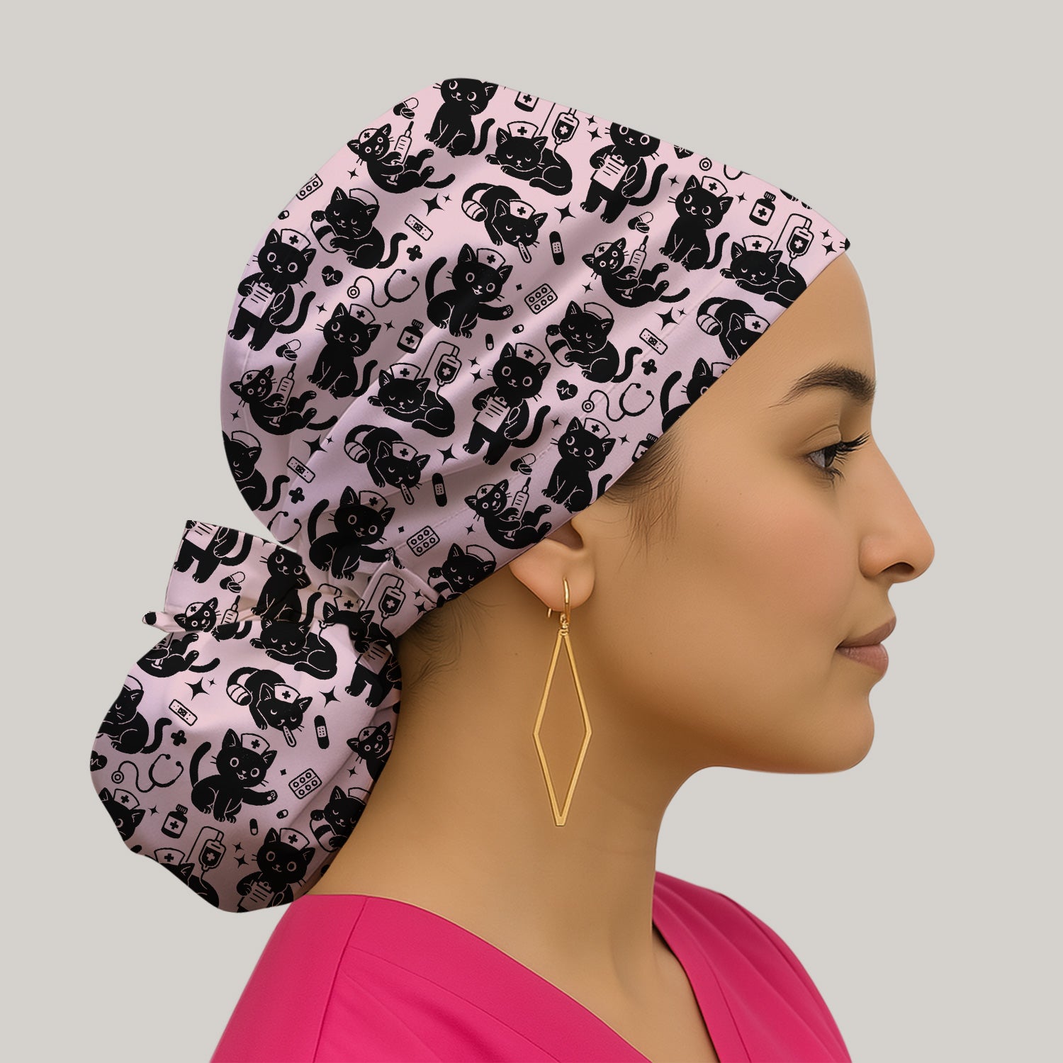 Cute Black Cat Nurse Pattern Scrub Cap, Surgical Caps for Doctors