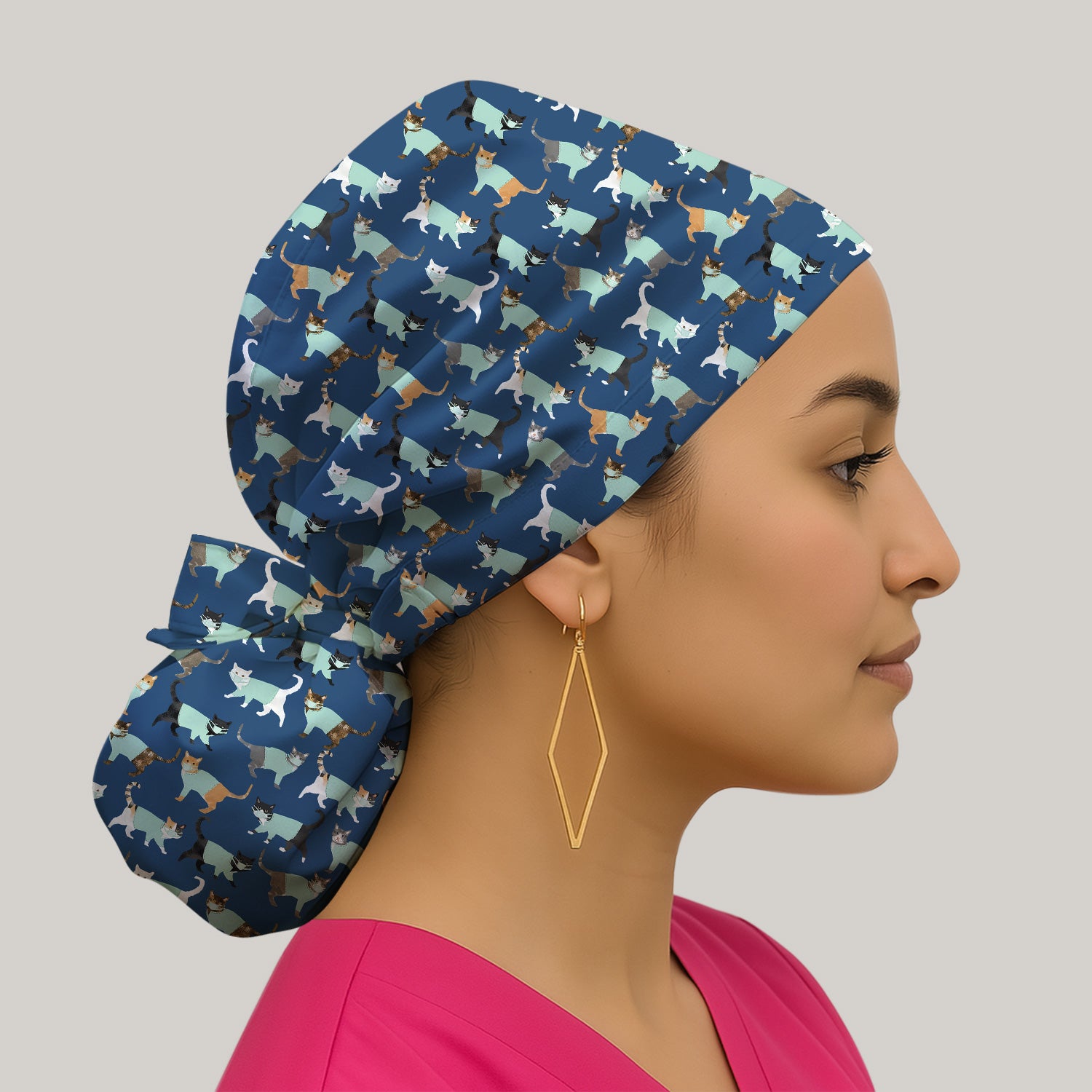 Playful Cat Nurse All Over Print Cap, Breathable Fabrics Caps Uniform