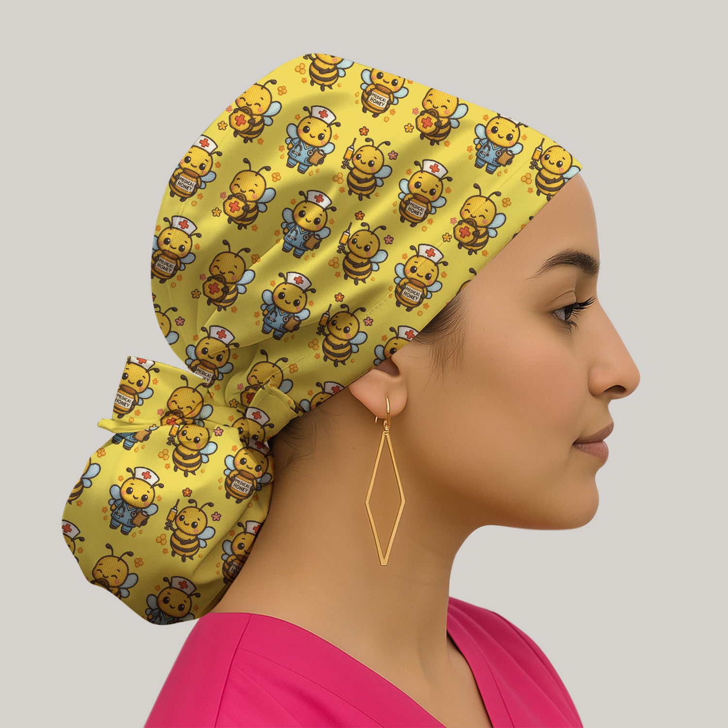 Cute Nurse Bee Scrub Cap, Kawaii Medical Honey Bee Pattern Cap for Nursing Professionals
