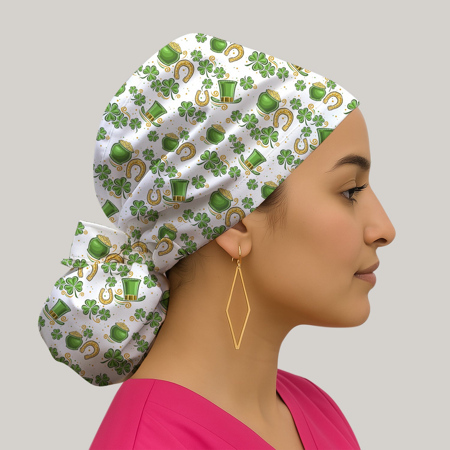 St. Patrick Shamrock Pattern Cap, Breathable Fabrics Caps Uniform