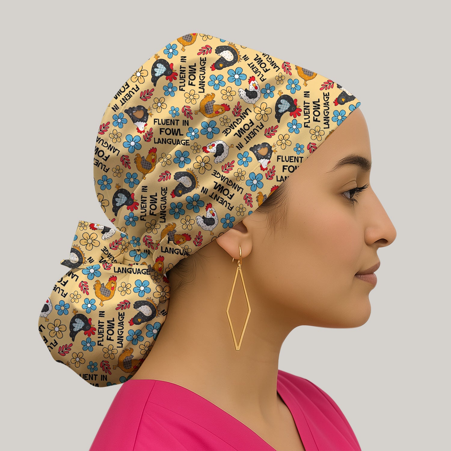 Funny Chicken Fluent in Fowl Language Pattern Cap, Bouffant Scrub Caps for Women
