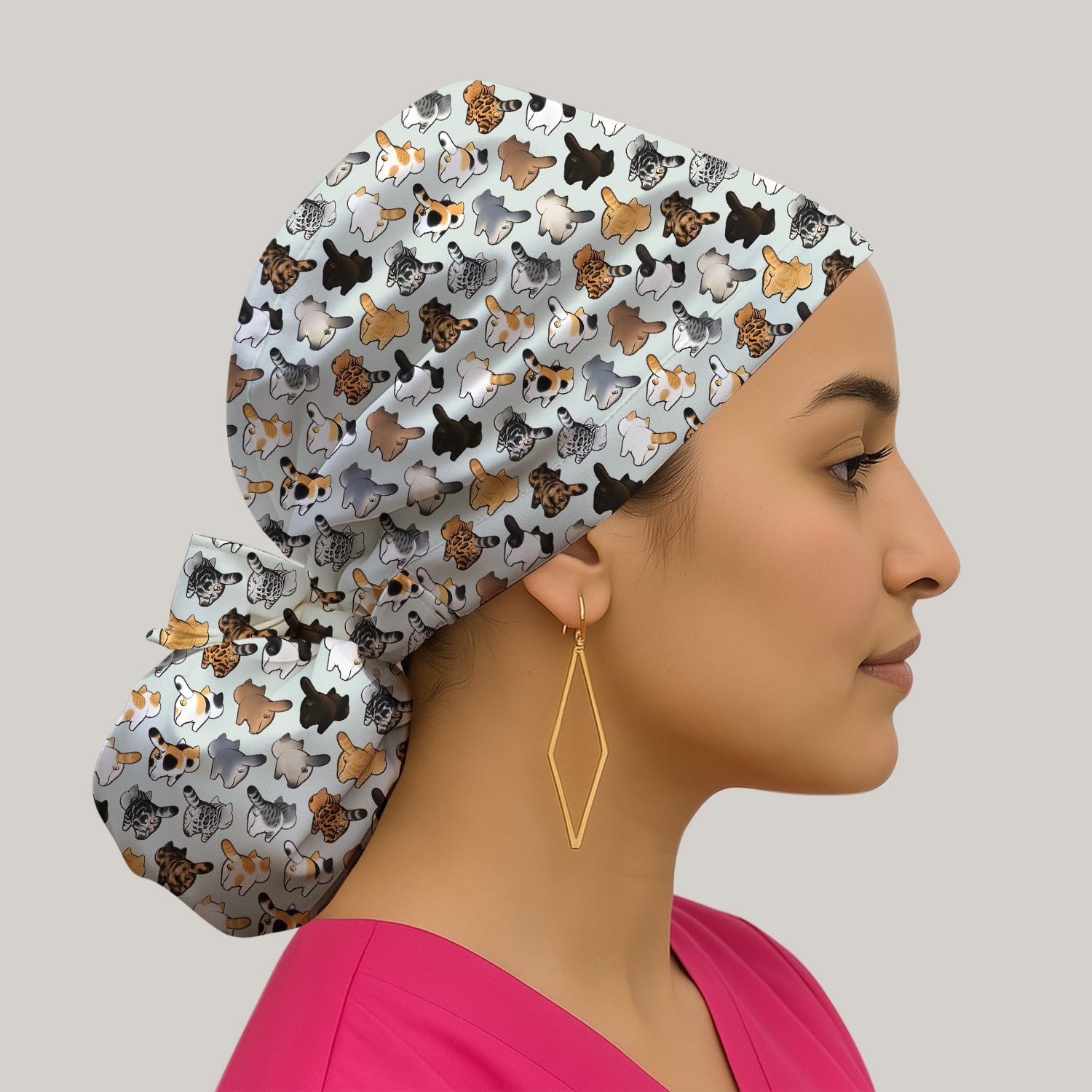 Cat Butt Pattern Medical Scrub Cap, Breathable Fabrics Nursing Uniform