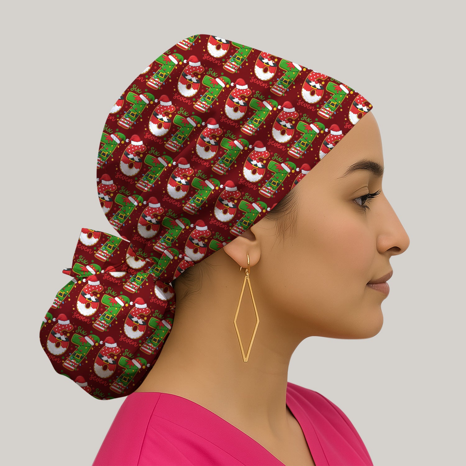 Christmas 67 Pattern Scrub Cap, Festive Holiday Medical Uniform Hat For Nursing