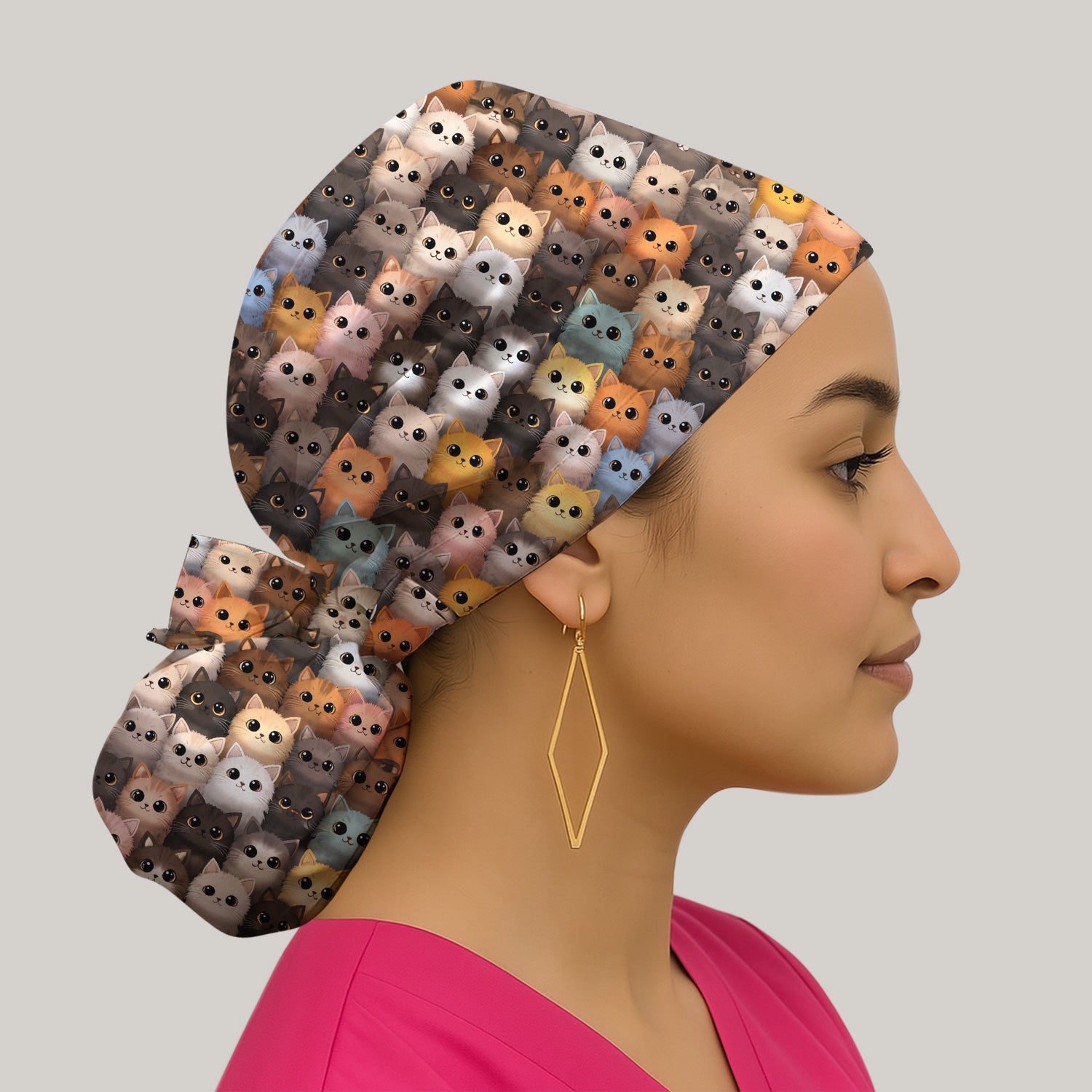 Cute Colorful Cat Pattern Print Cap, Healthcare Work Caps for Women