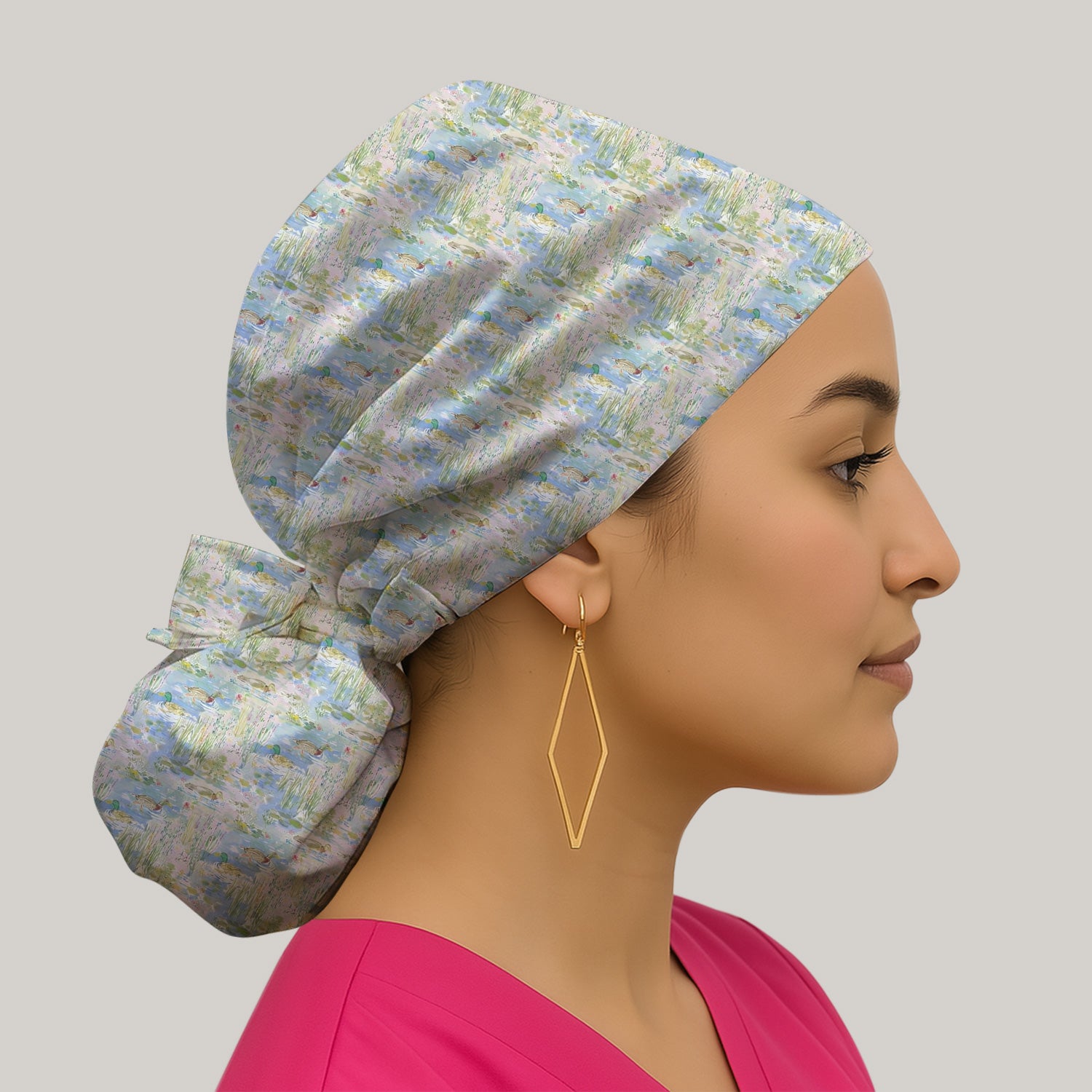 Ducks in Pond Nature Print Scrub Cap, Breathable Fabrics Caps Uniform