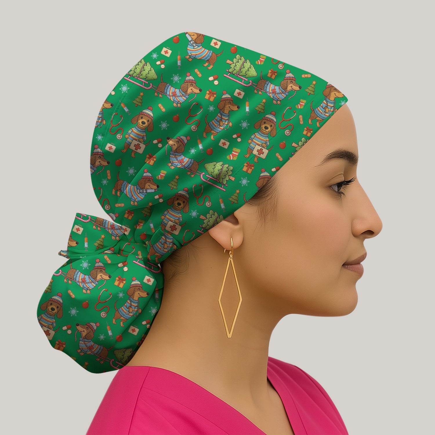 Dachshund Dog Scrub Cap For Nurse, Funny Wiener Dog Lover Gift, Cute Dog 3D Knit Pattern Hat