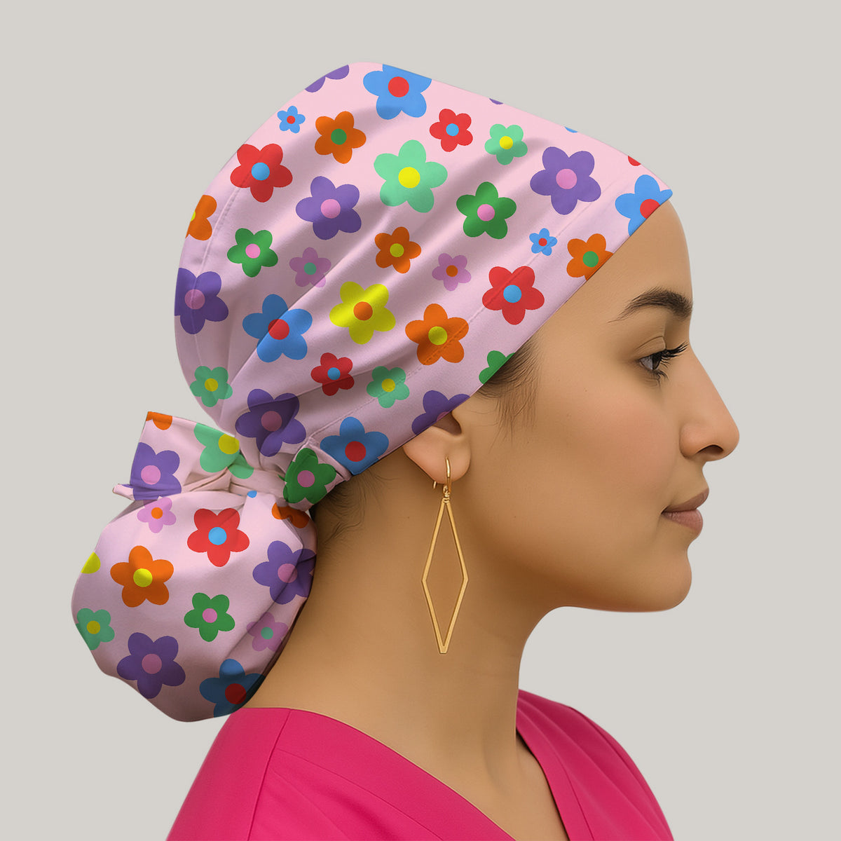 Colorful Retro Flower Pattern Print Scrub Cap, Surgical Caps for Doctors