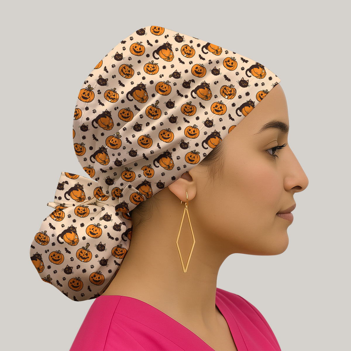 Cute Halloween Black Cat And Pumpkins Scrub Cap, Surgical Caps for Nurses