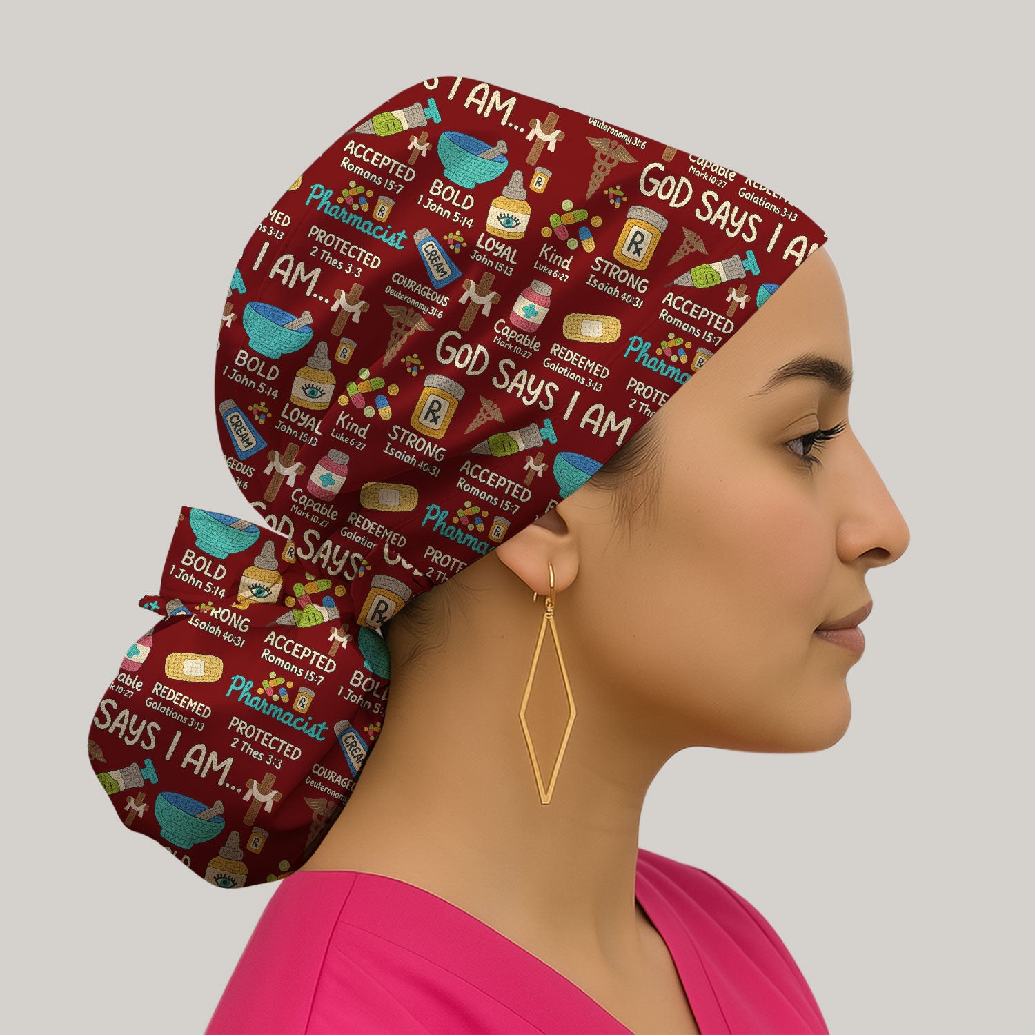 God Says I Am Pharmacist Bouffant Scrub Caps for Women - Christian Holiday Nursing Gift - Breathable Fabrics Caps Uniform