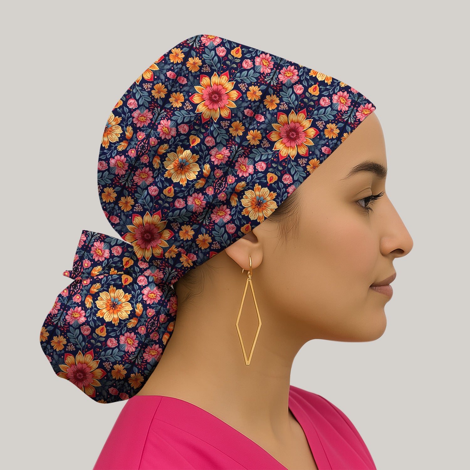Elegant Dark Floral Pattern Scrub Cap, Surgical Caps for Doctors