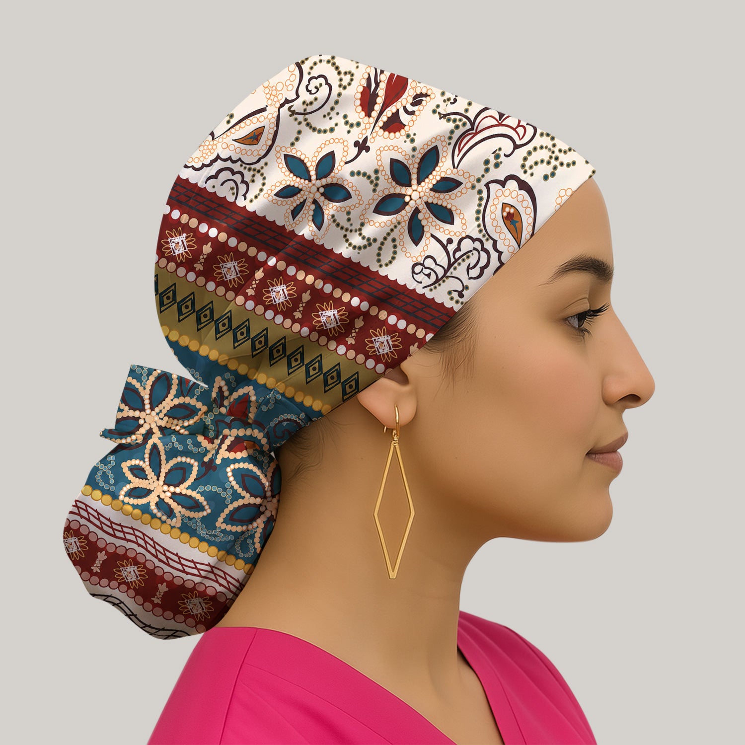 Boho Paisley Floral Stripe Pattern Scrub Cap, Surgical Caps for Doctors