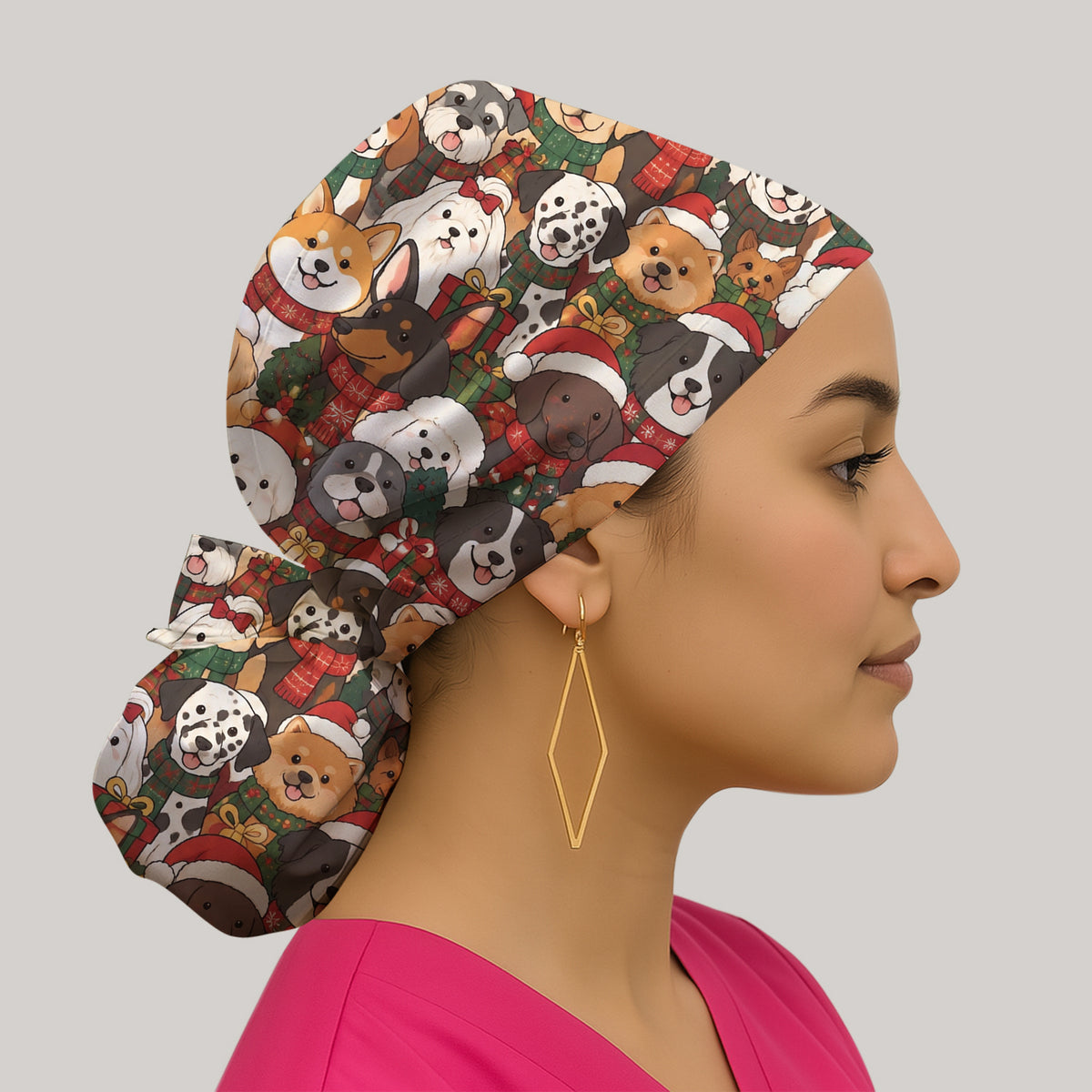Christmas Dog Breeds Collage Pattern Scrub Cap, Surgical Caps for Doctors