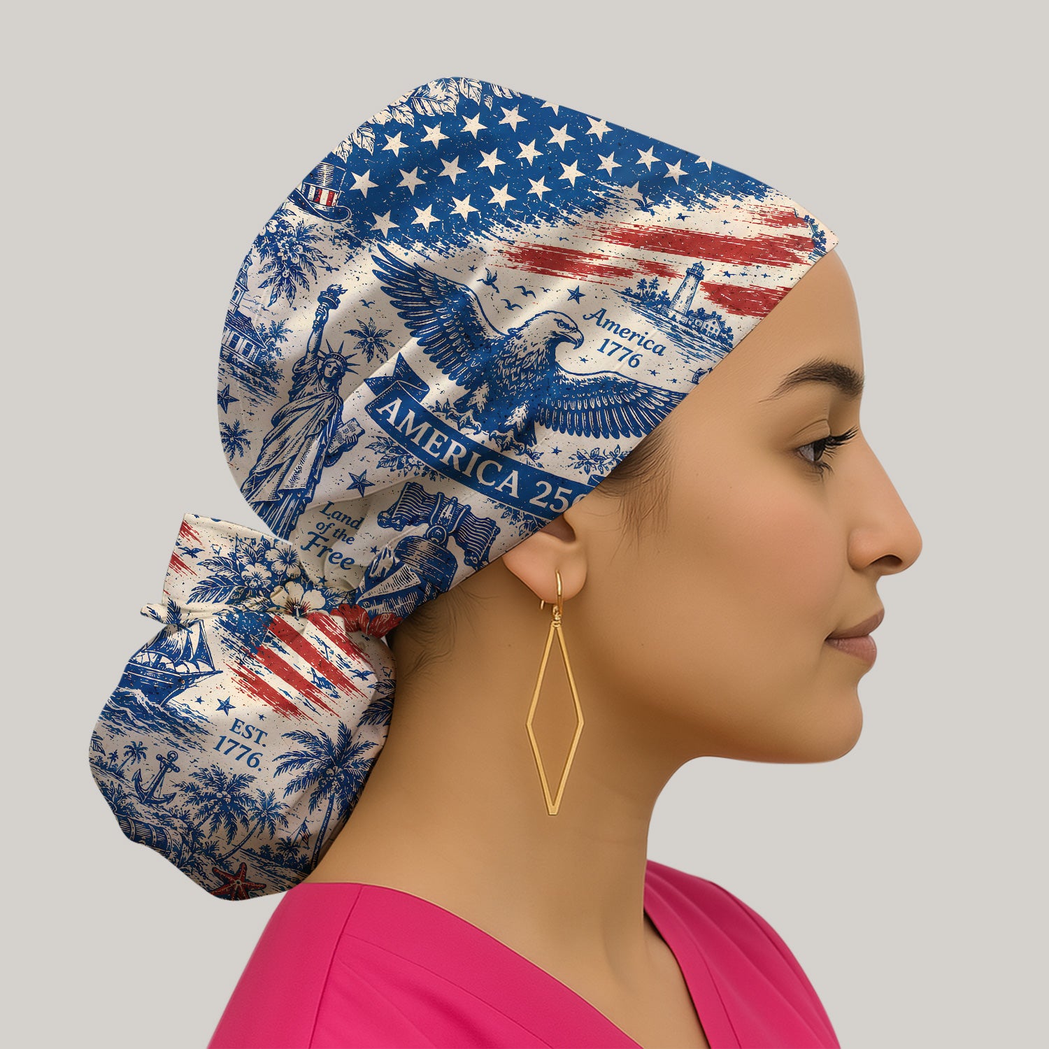 America 250 Eagle Liberty Pattern Scrub Cap, Surgical Caps for Doctors