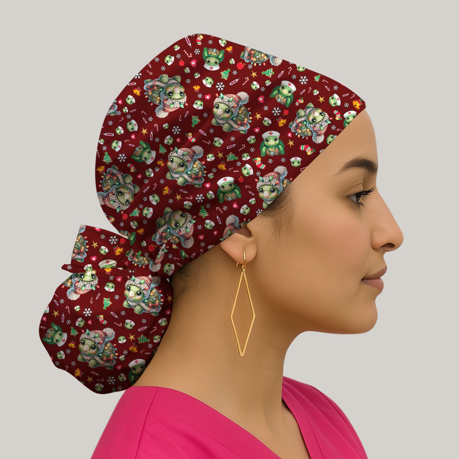 Christmas Turtle Bouffant Scrub Caps for Women - Cute Caps for Her - Breathable Fabrics Caps Uniform