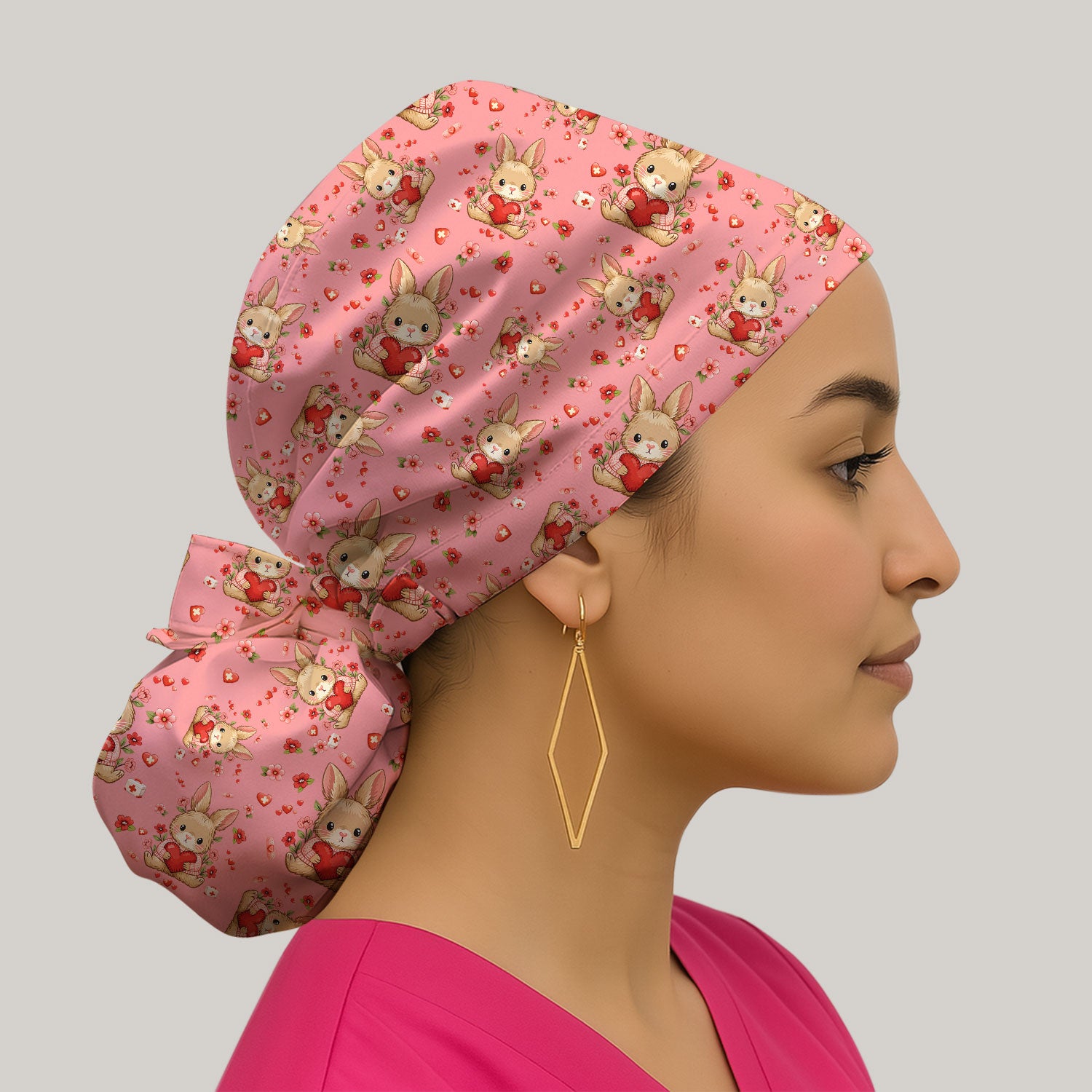 Adorable Bunny Heart Healthcare Design Cap, Bouffant Scrub Caps for Women
