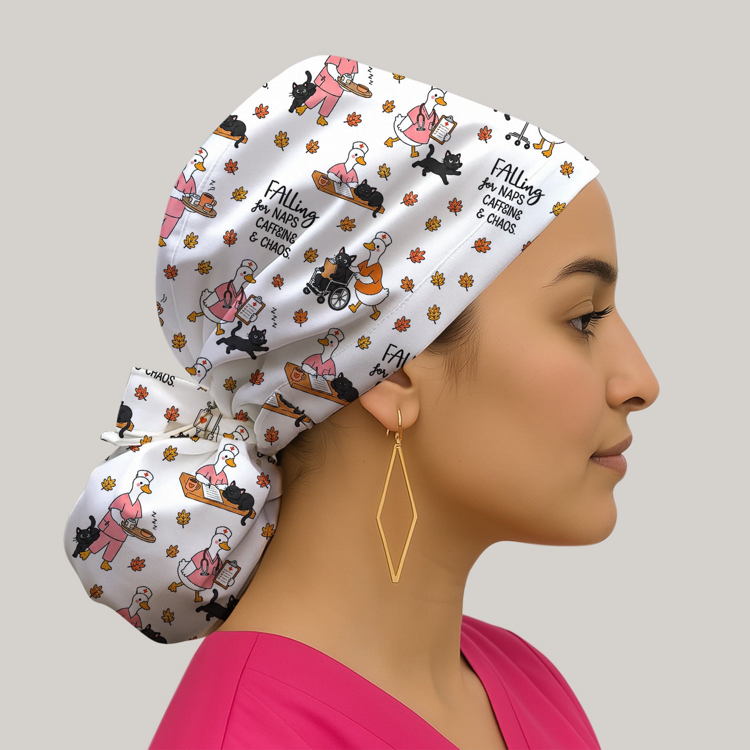 Funny Fall Nurse Goose And Black Cat Scrub Cap, Surgical Caps for Doctors