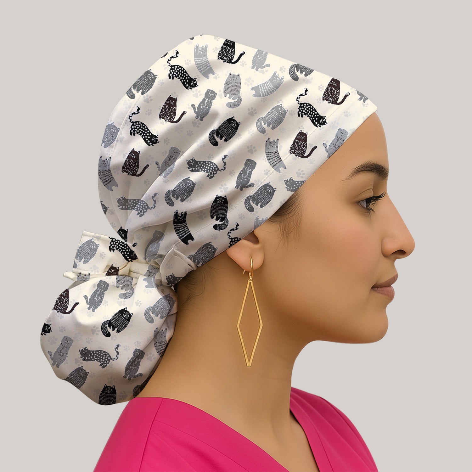 Cute Cat and Paw Print Pattern Scrub Cap, Surgical Caps for Doctors