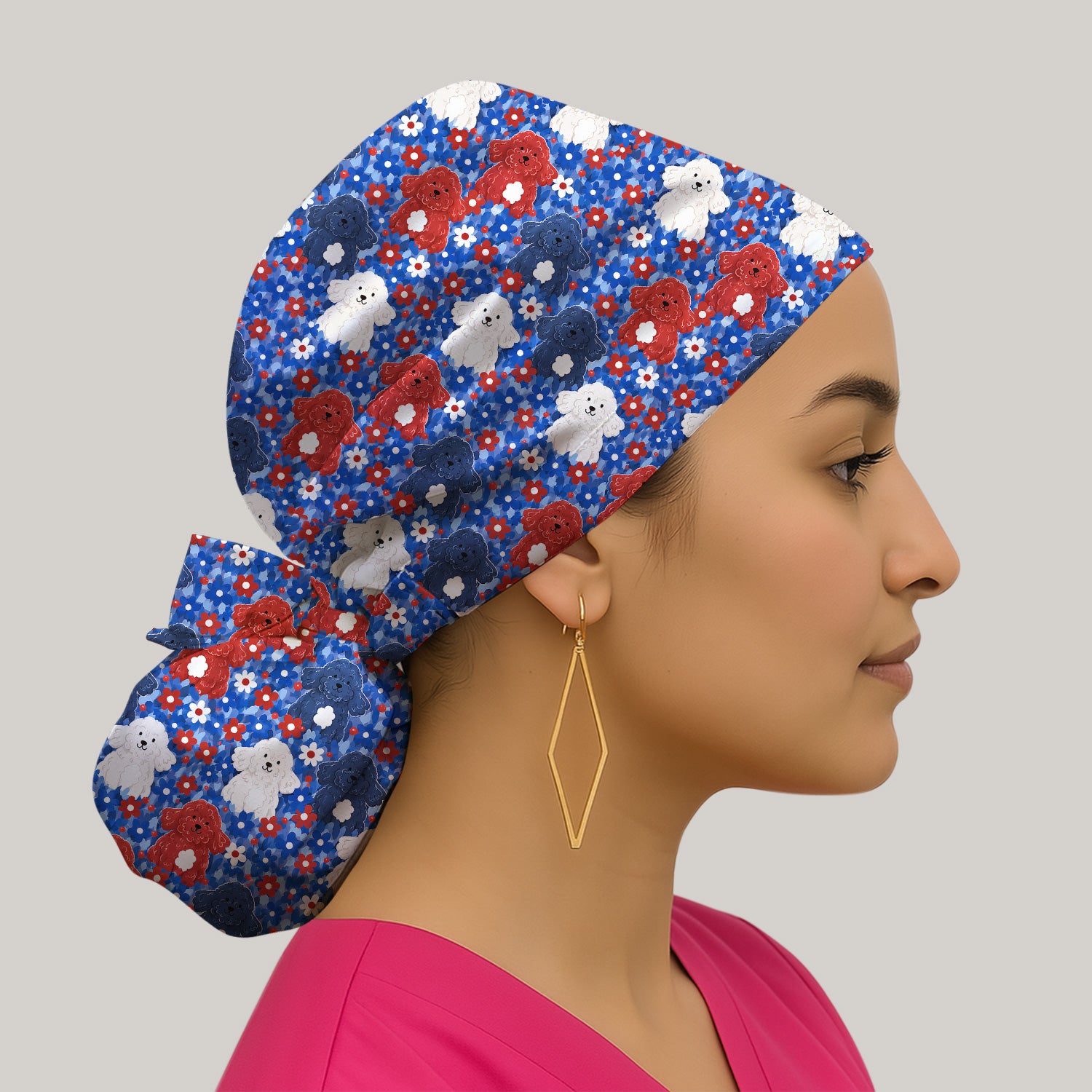 Cute Poodle Floral Garden Print Scrub Cap, Surgical Caps for Doctors
