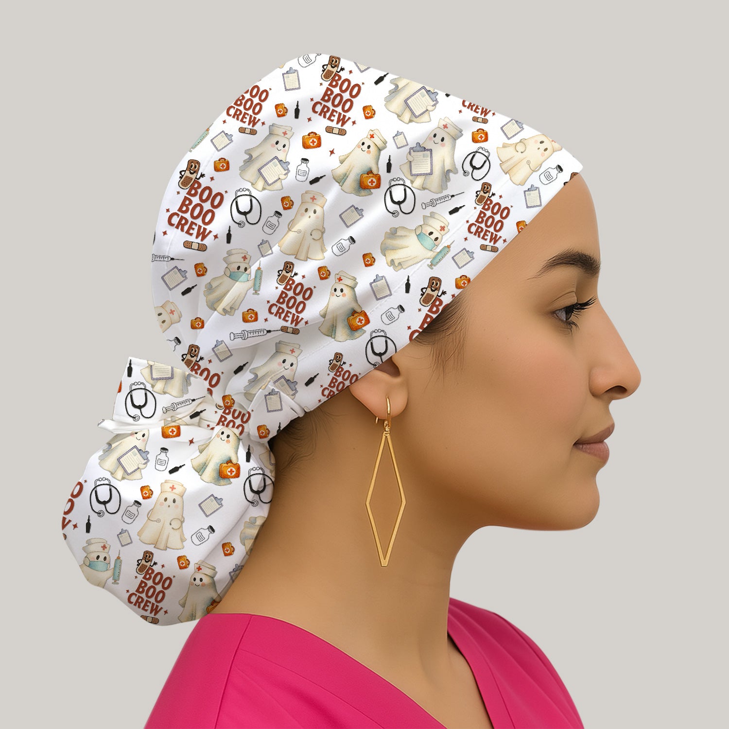 Cute Halloween Scrub Cap for Nurses - Boo Boo Crew Ghost Nurse Hat - Gift for RN LPN CNA Healthcare Staff