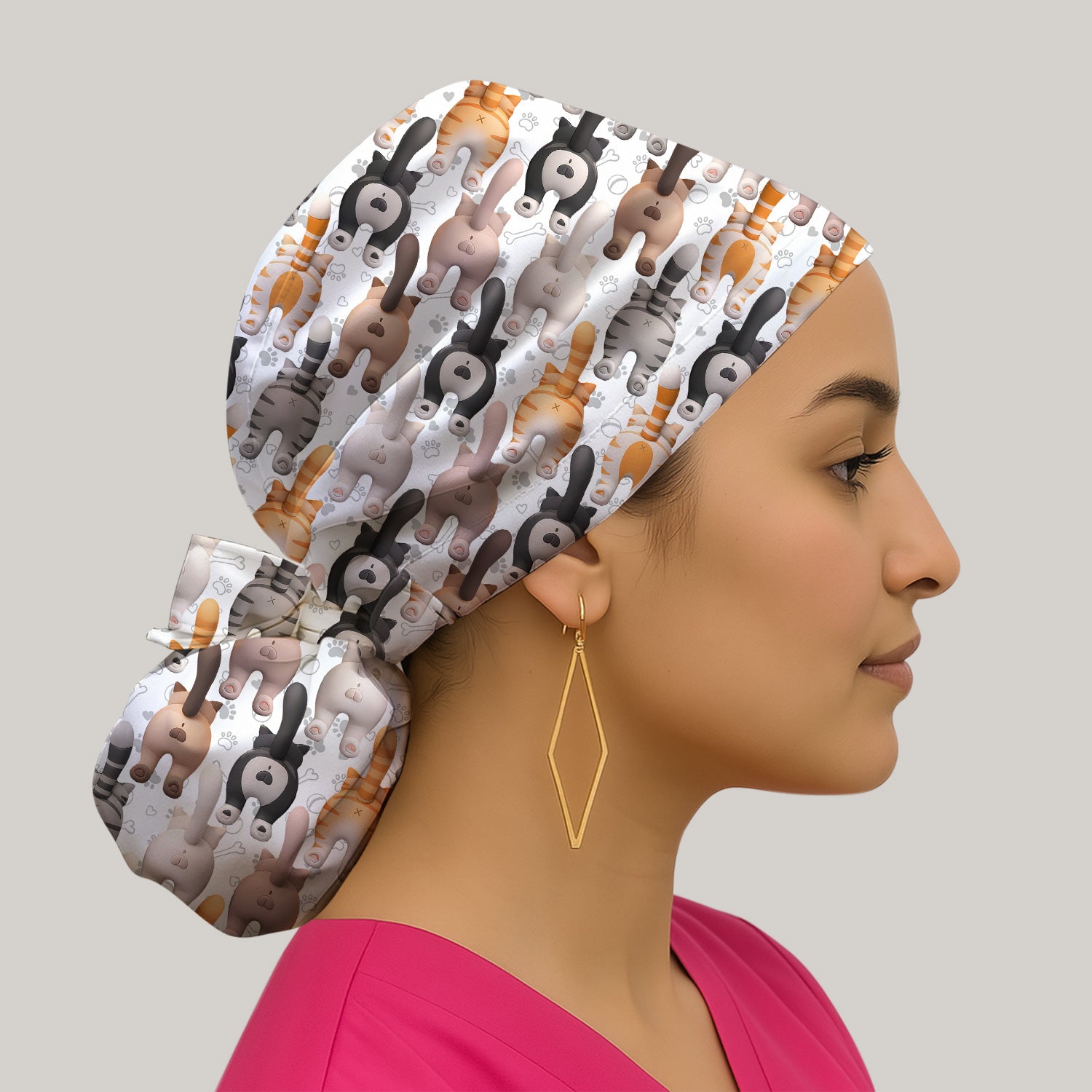 Funny Cat Butt Paw Print Pattern Cap, Bouffant Scrub Caps for Women
