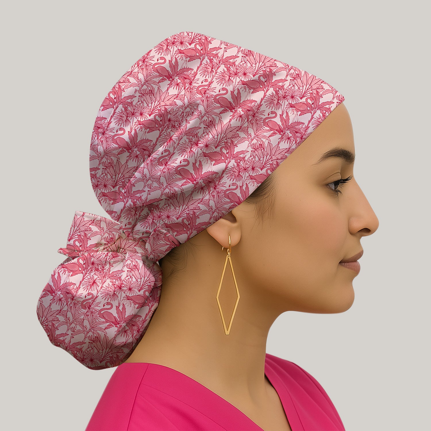 Tropical Flamingo Palm Leaves Pattern Scrub Cap, Surgical Caps for Doctors