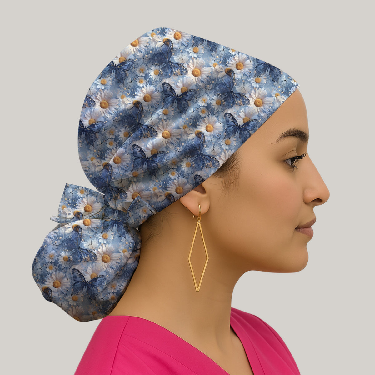 Blue Daisy Butterfly Print Scrub Cap, Surgical Caps for Doctors