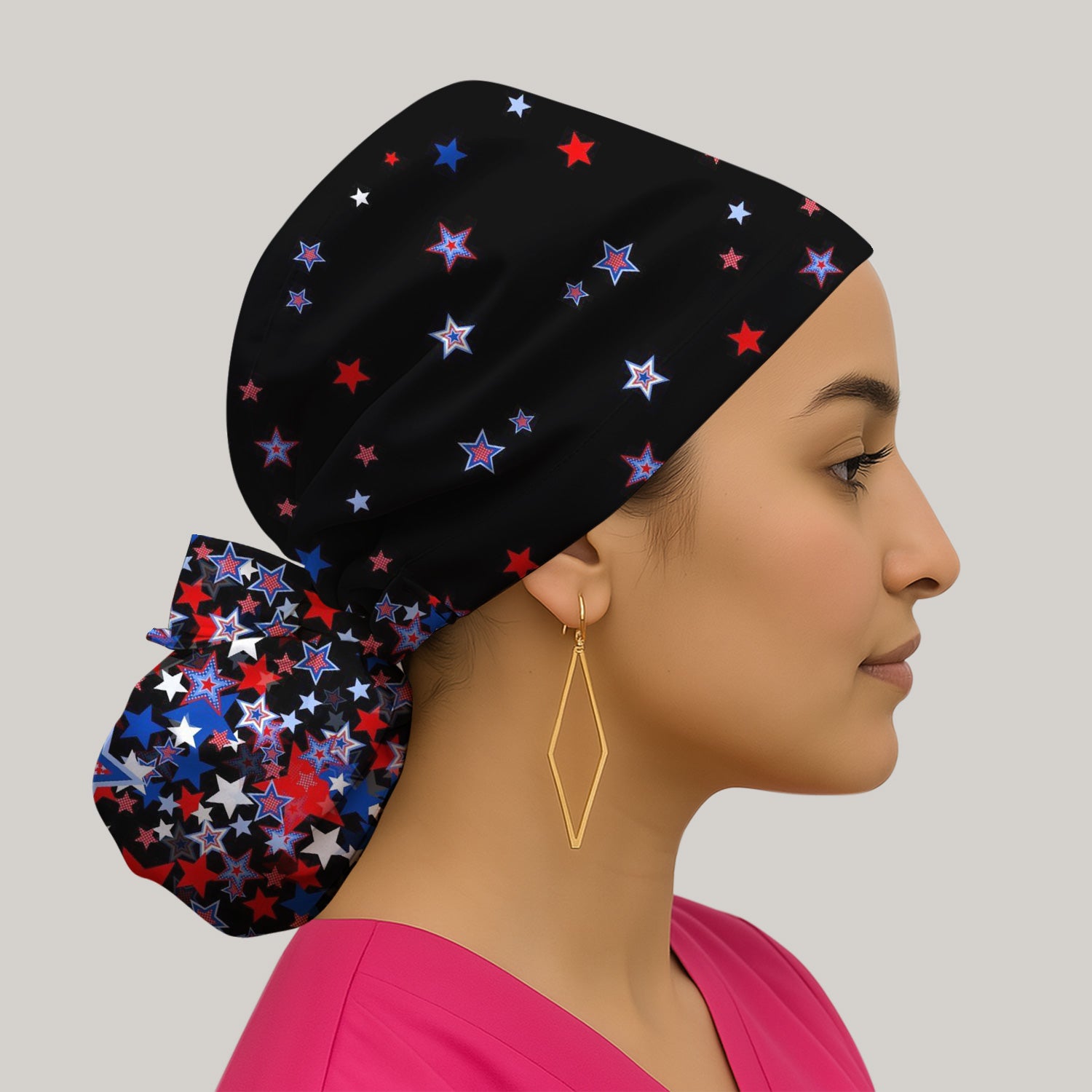 Festive Patriotic Red Blue Star Pattern Nurse Scrub Cap, Surgical Caps for Doctors