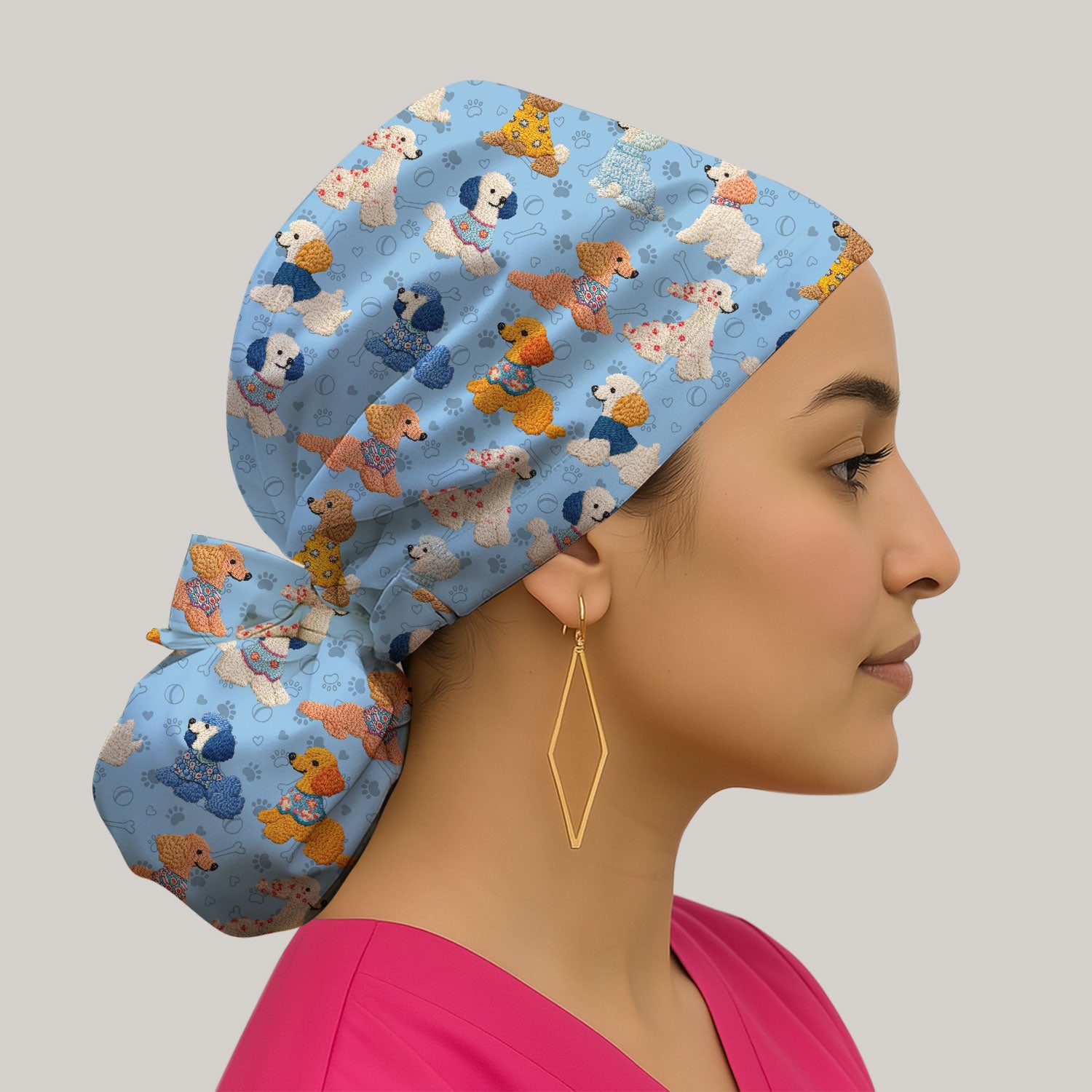Cute Colorful Poodle Pattern Scrub Cap, Breathable Fabrics Caps Uniform