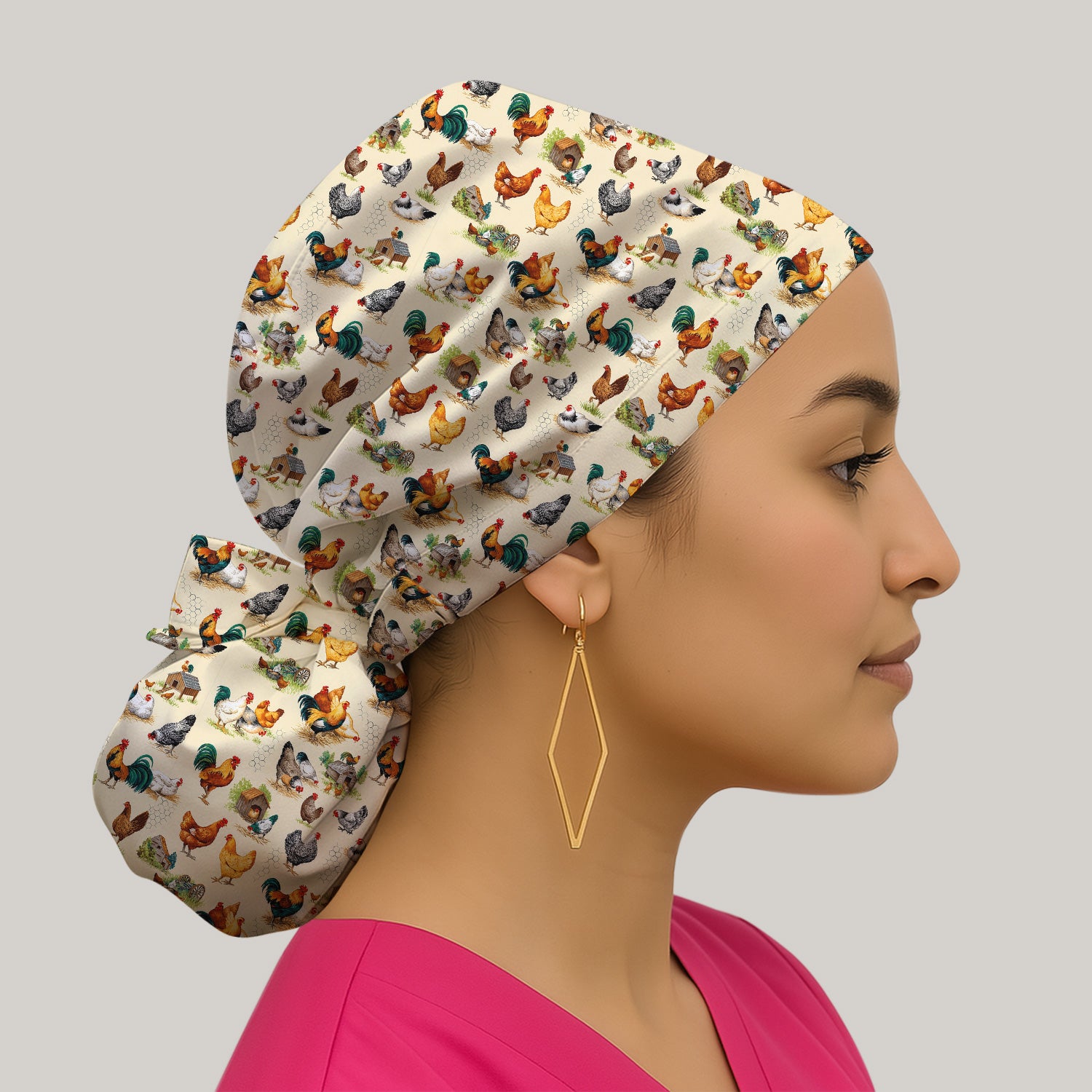 Farm Chicken Rooster Coop Pattern Scrub Cap, Surgical Caps for Doctors