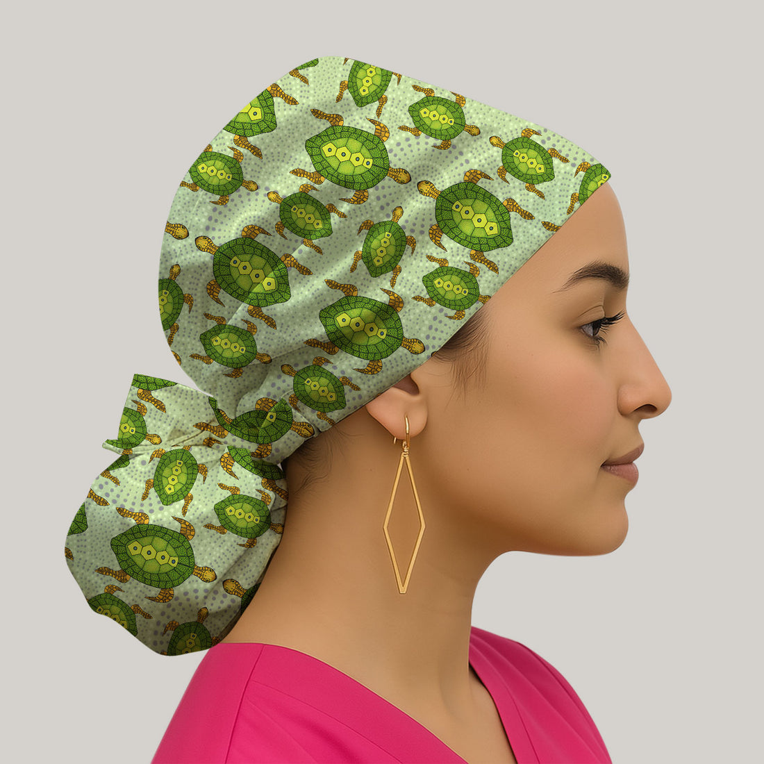 Australian Turtle Dot Art Inspired Nursing Scrub Caps for Women