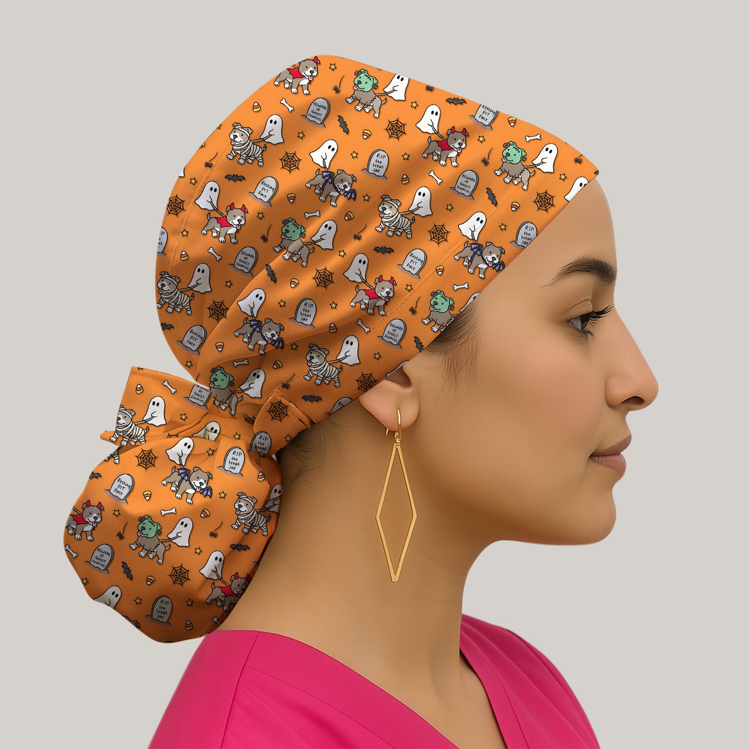 Cute Halloween Pit Bull Costumes Scrub Cap, Surgical Caps for Doctors