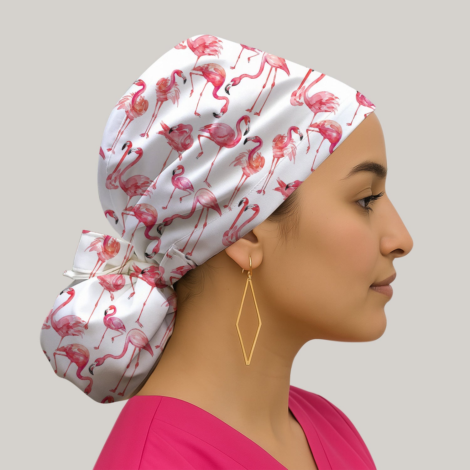Pink Flamingo Tropical Bird Pattern Nurse Scrub Cap, Surgical Caps for Doctors