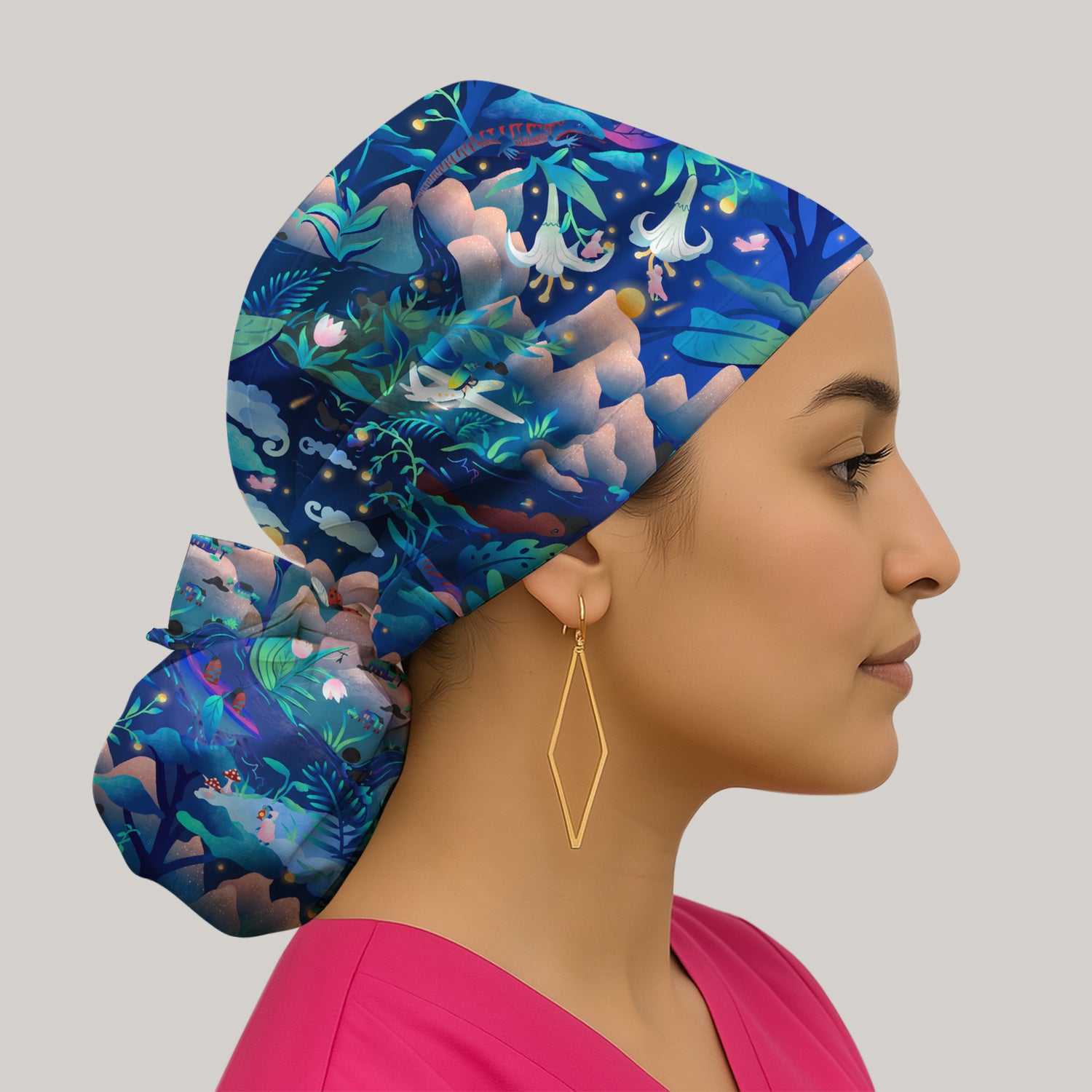 Whimsical Mountain Bug Print Scrub Cap, Surgical Caps for Doctors