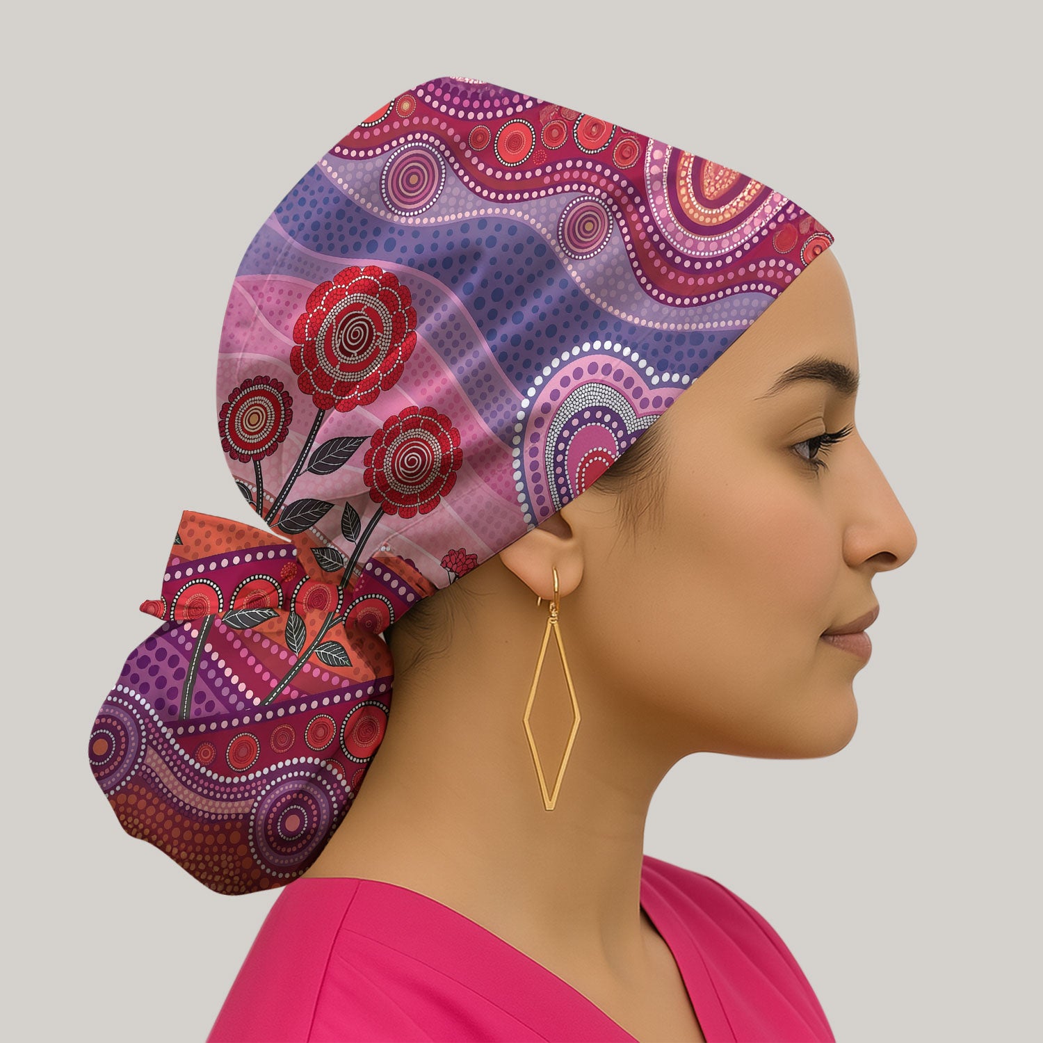 Boho Dot Art Valentine Scrub Cap, Artistic Heart Pattern Nurse Hat, Comfortable Scrubs For Nursing