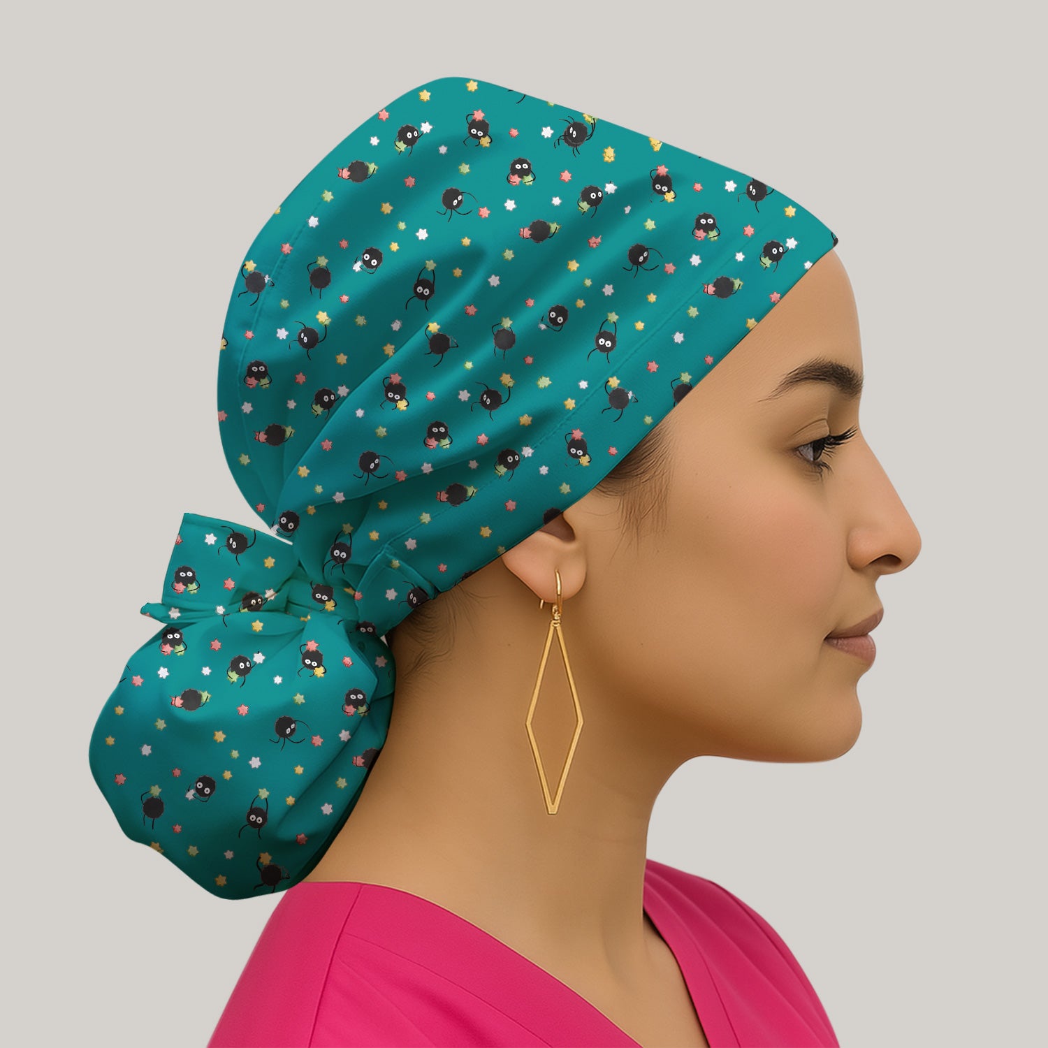 Funny Spider Pattern Pattern Pattern Scrub Cap, Cartoon Spider Pattern Nursing Uniform For Women