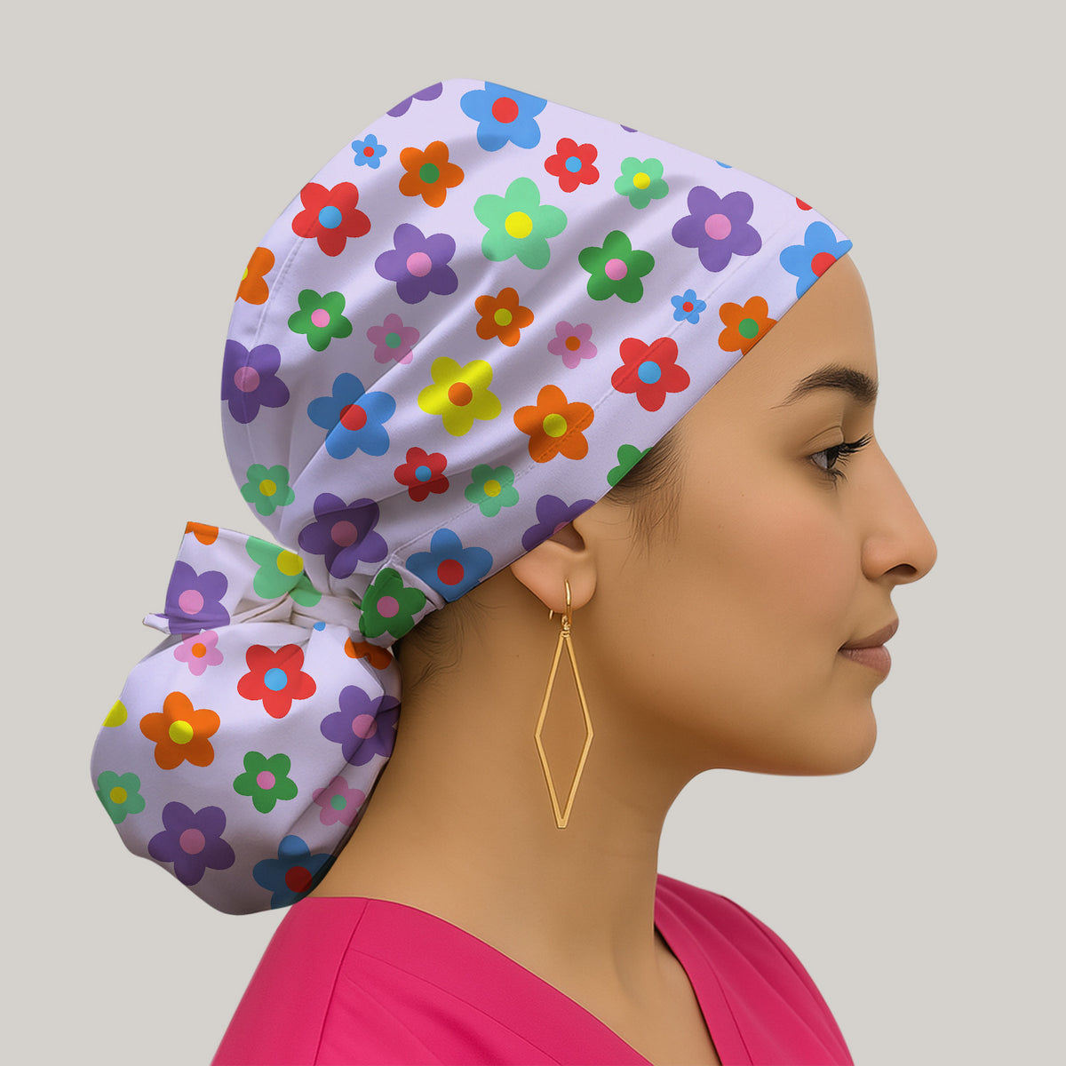 Colorful Retro Flower Pattern Print Scrub Cap, Surgical Caps for Doctors